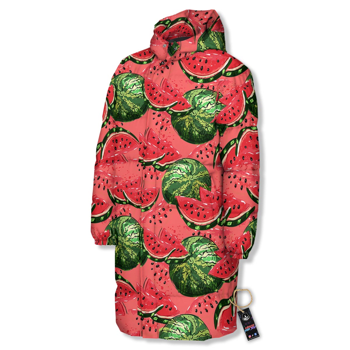 Watermelon Summer Fruits Print Pattern Long Down Jacket-grizzshop