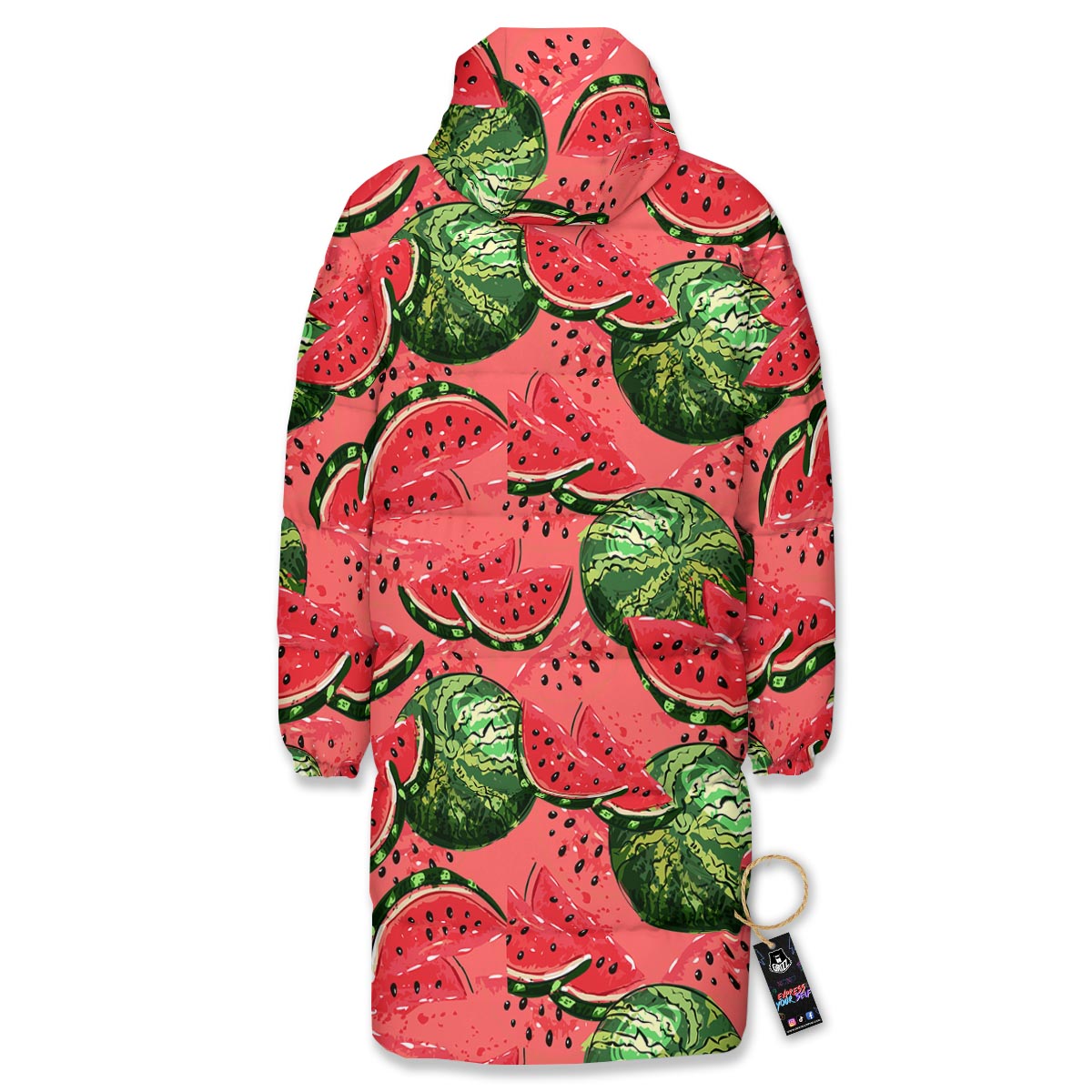 Watermelon Summer Fruits Print Pattern Long Down Jacket-grizzshop