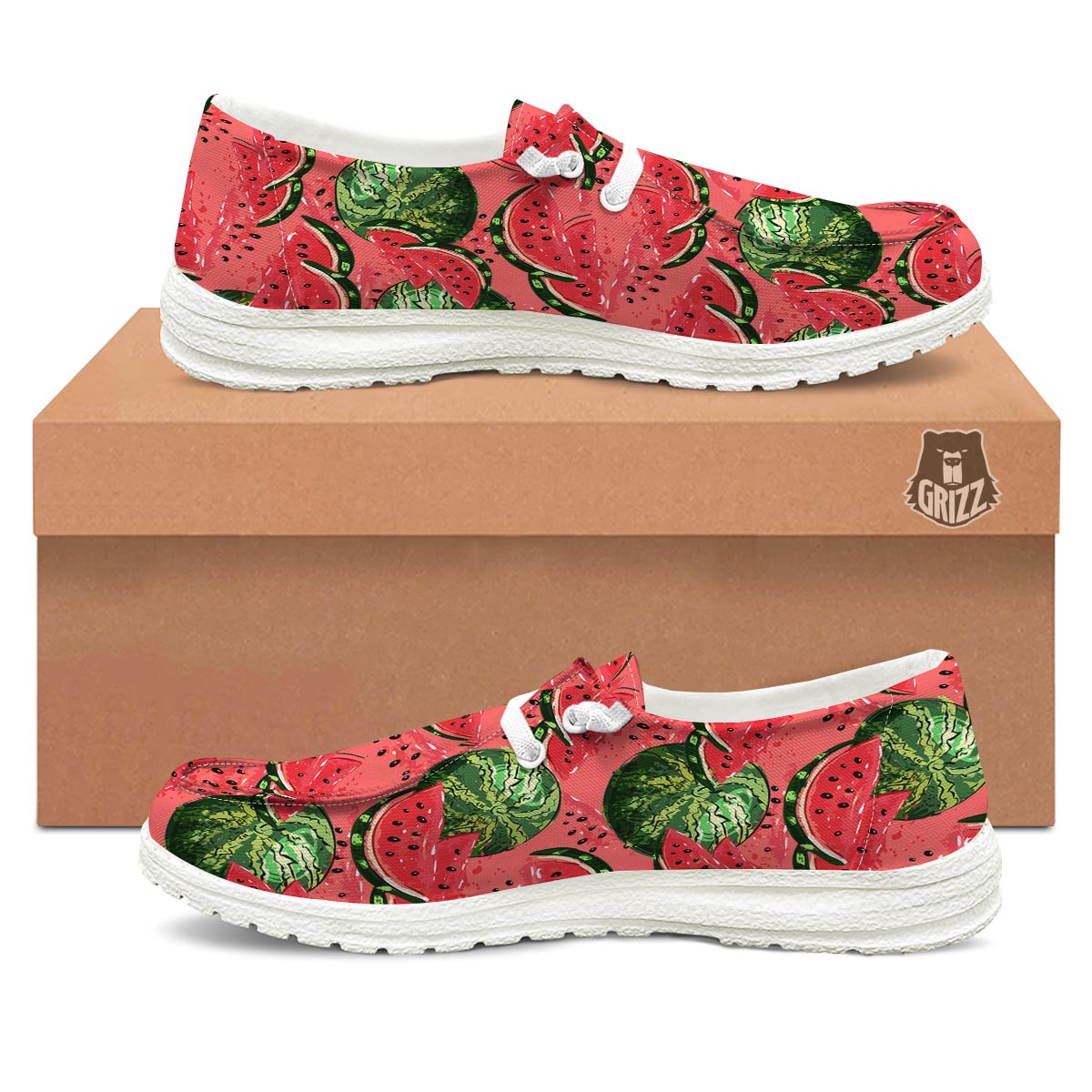 Watermelon Summer Fruits Print Pattern White Loafers-grizzshop