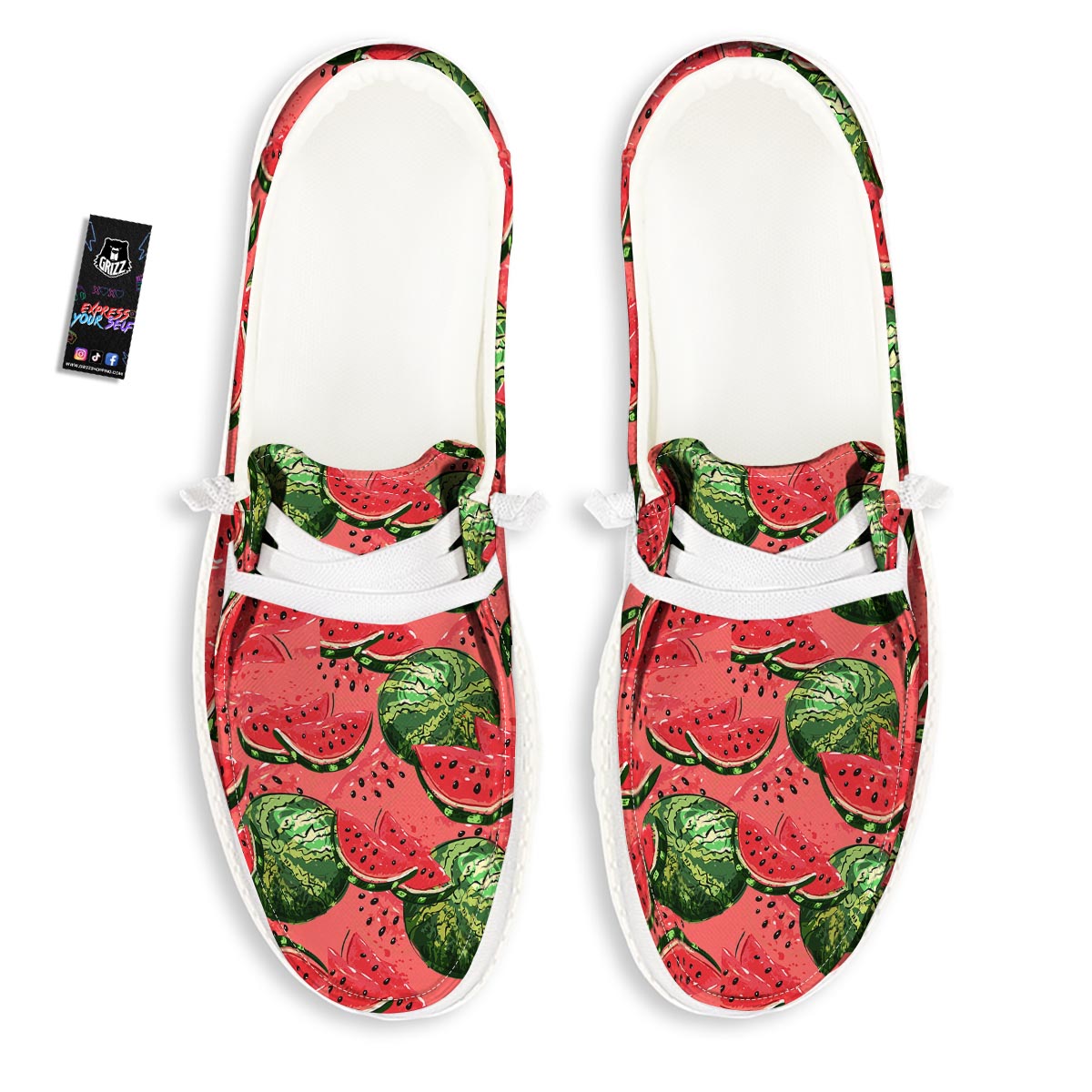 Watermelon Summer Fruits Print Pattern White Loafers-grizzshop