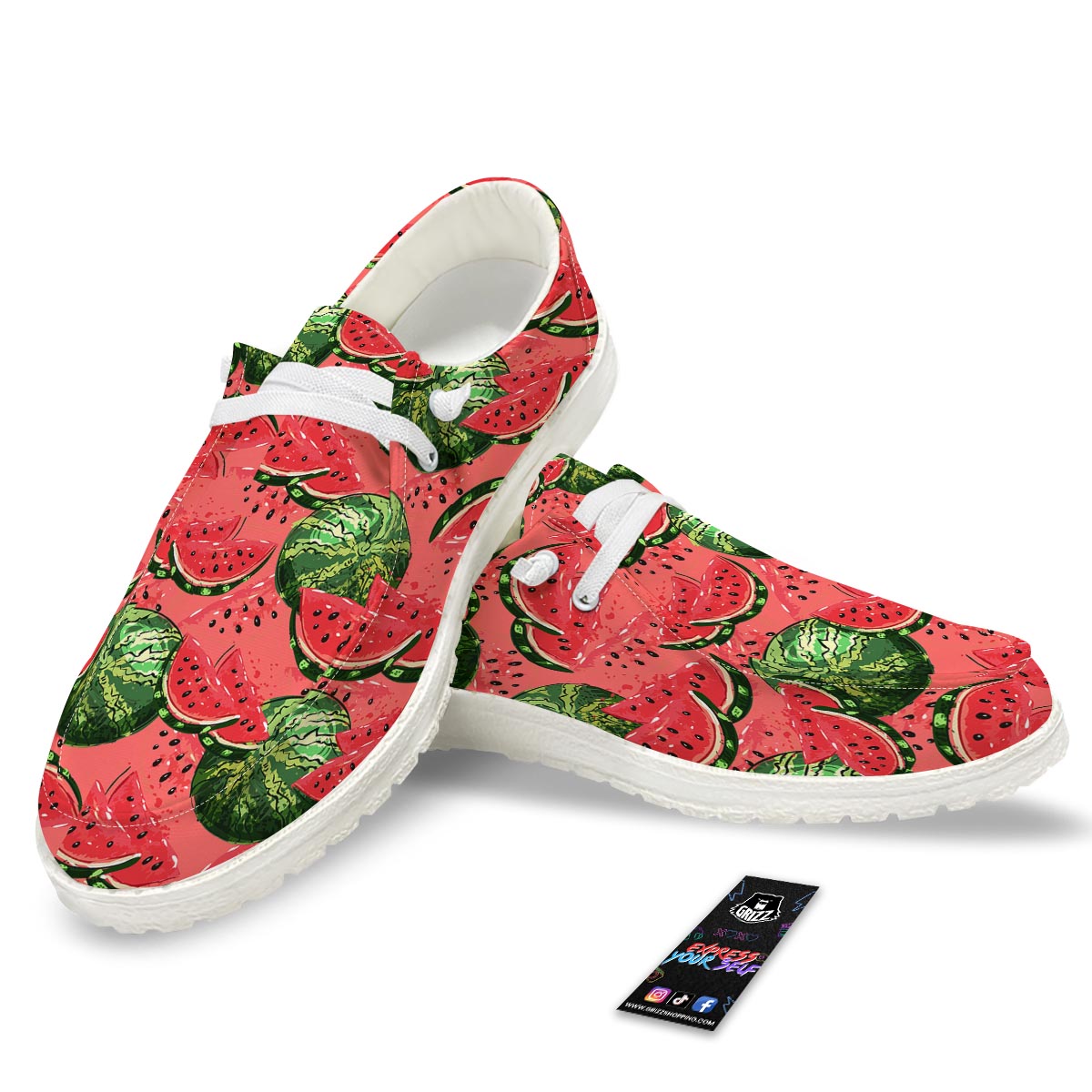 Watermelon Summer Fruits Print Pattern White Loafers-grizzshop