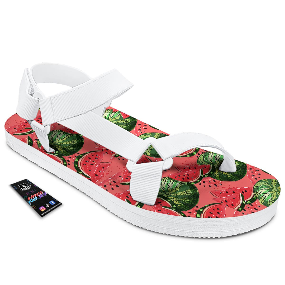 Watermelon Summer Fruits Print Pattern White Open Toe Sandals-grizzshop