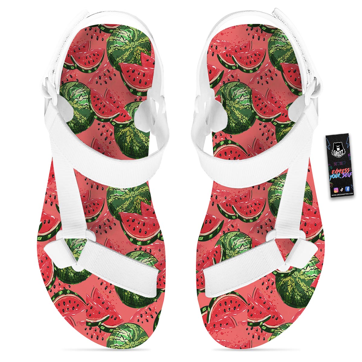 Watermelon Summer Fruits Print Pattern White Open Toe Sandals-grizzshop