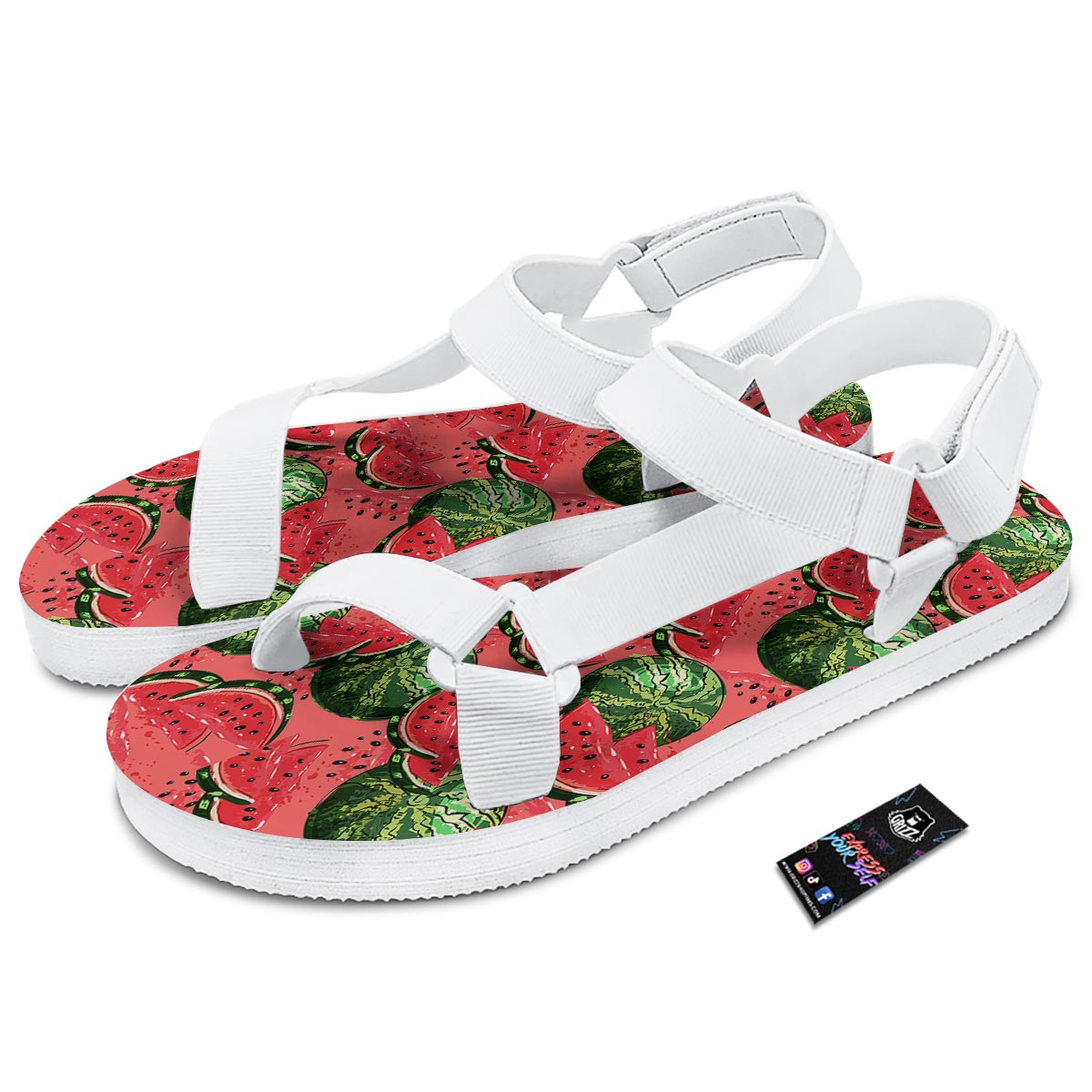 Watermelon Summer Fruits Print Pattern White Open Toe Sandals-grizzshop