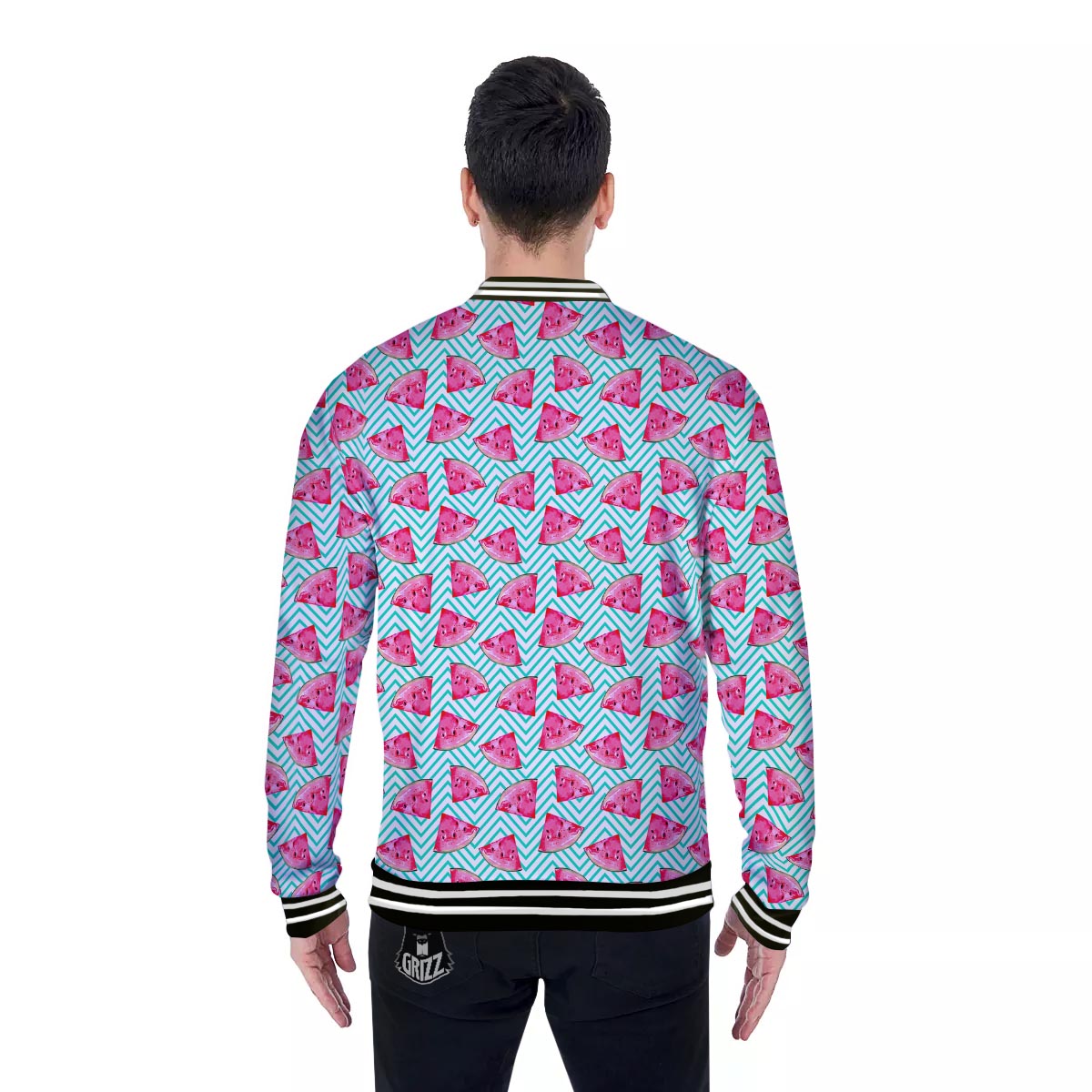 Watermelon Teal Chevron Print Pattern Baseball Jacket-grizzshop