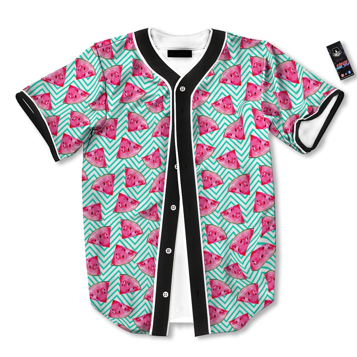 Watermelon Teal Chevron Print Pattern Baseball Jersey-grizzshop