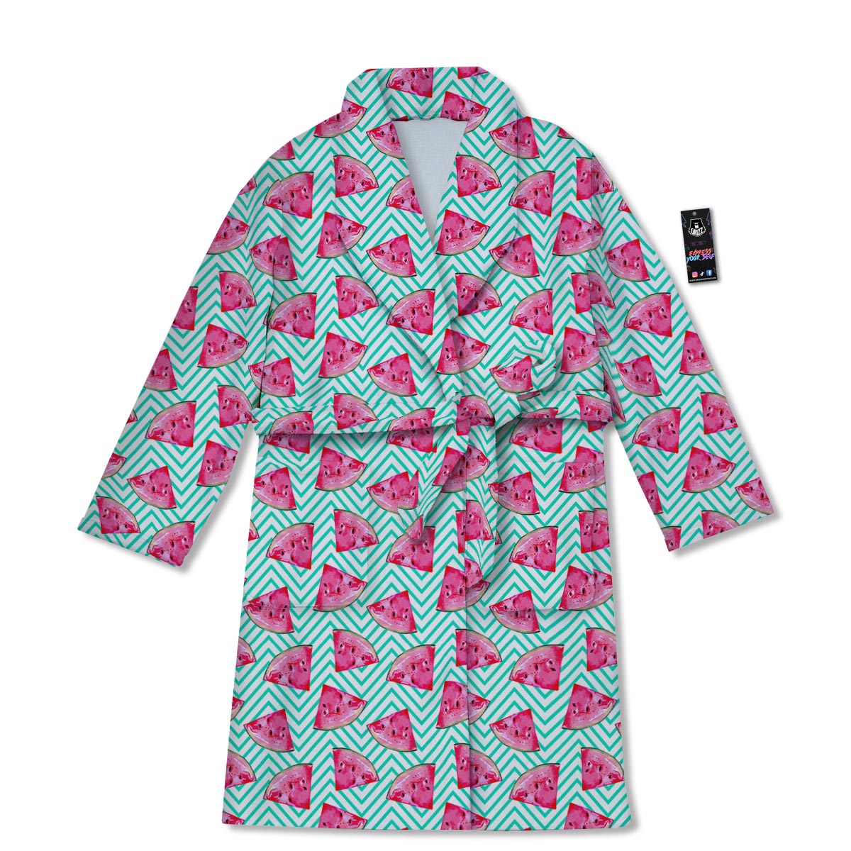 Watermelon Teal Chevron Print Pattern Bathrobe-grizzshop