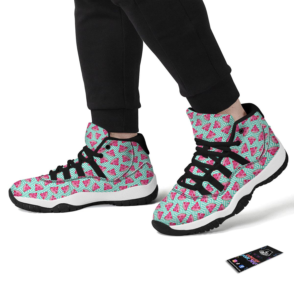 Watermelon Teal Chevron Print Pattern Black Bball Shoes-grizzshop