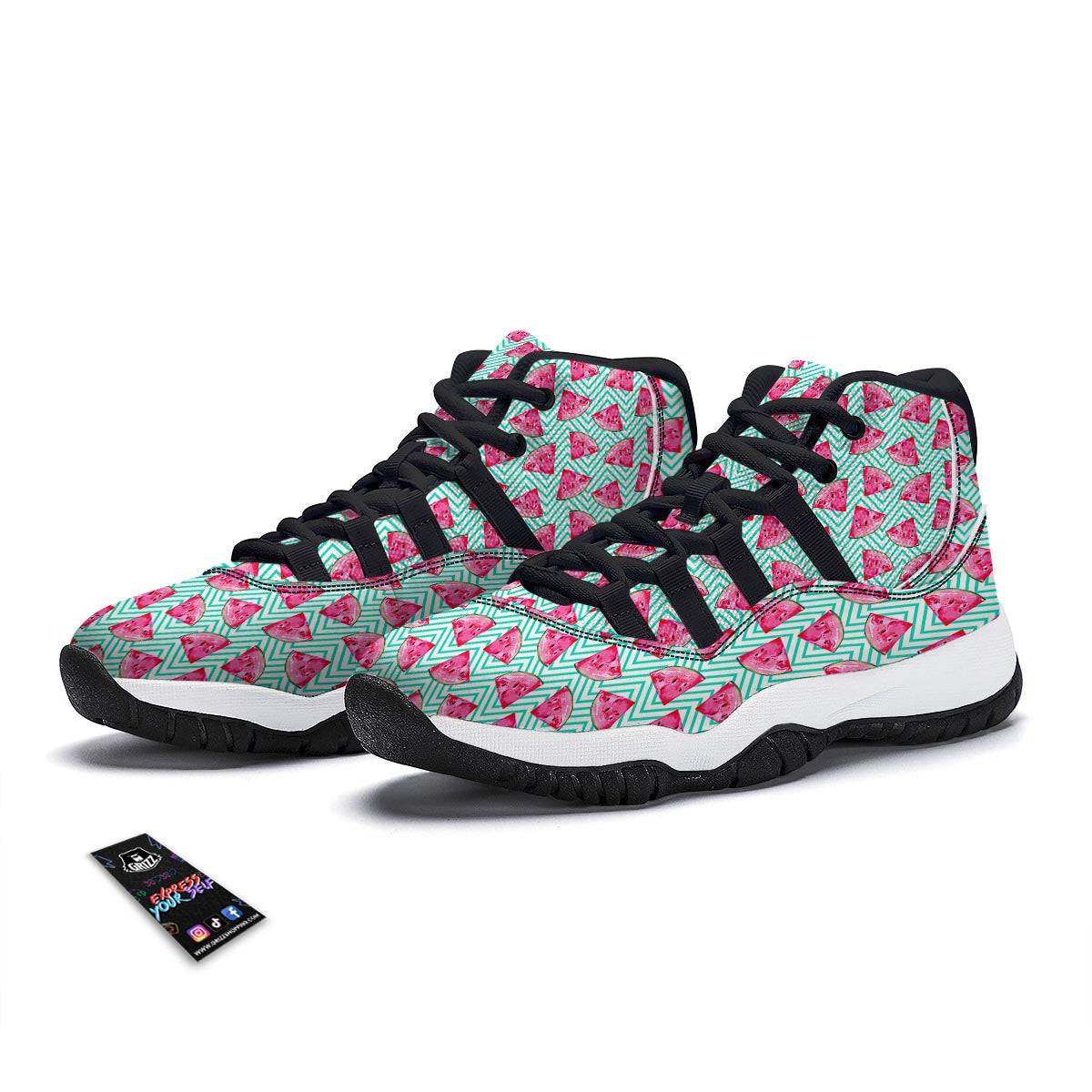 Watermelon Teal Chevron Print Pattern Black Bball Shoes-grizzshop