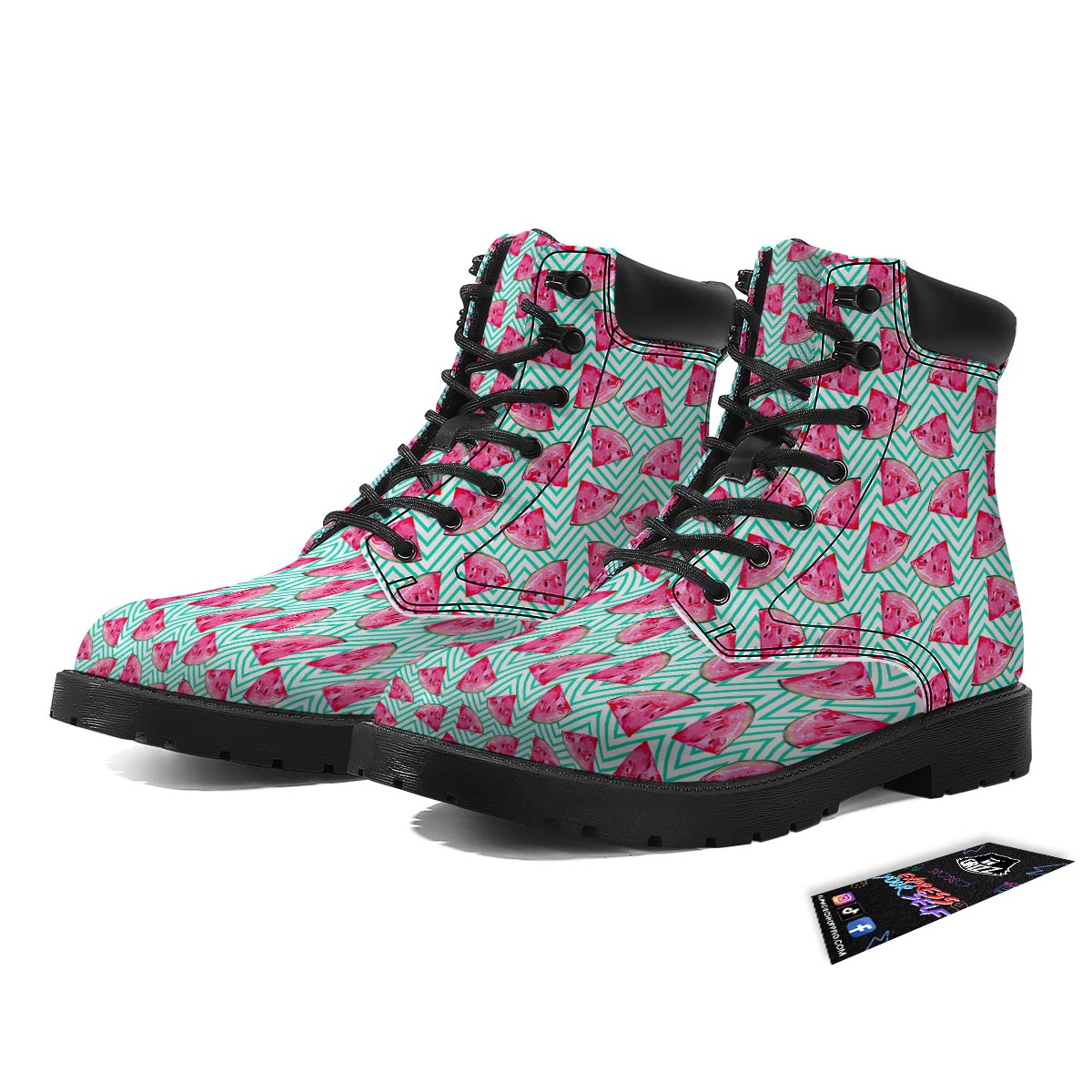 Watermelon Teal Chevron Print Pattern Boots-grizzshop
