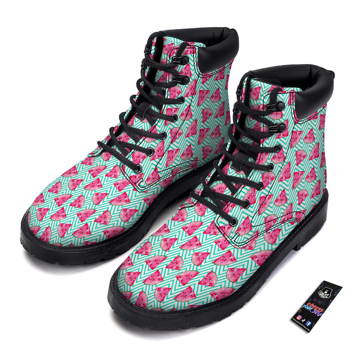 Watermelon Teal Chevron Print Pattern Boots-grizzshop
