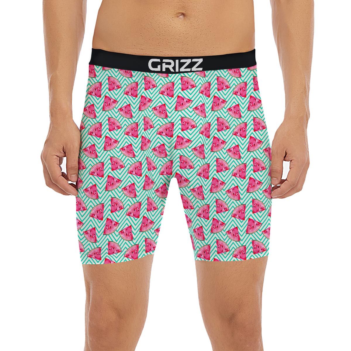 Watermelon Teal Chevron Print Pattern Boxer Briefs-grizzshop