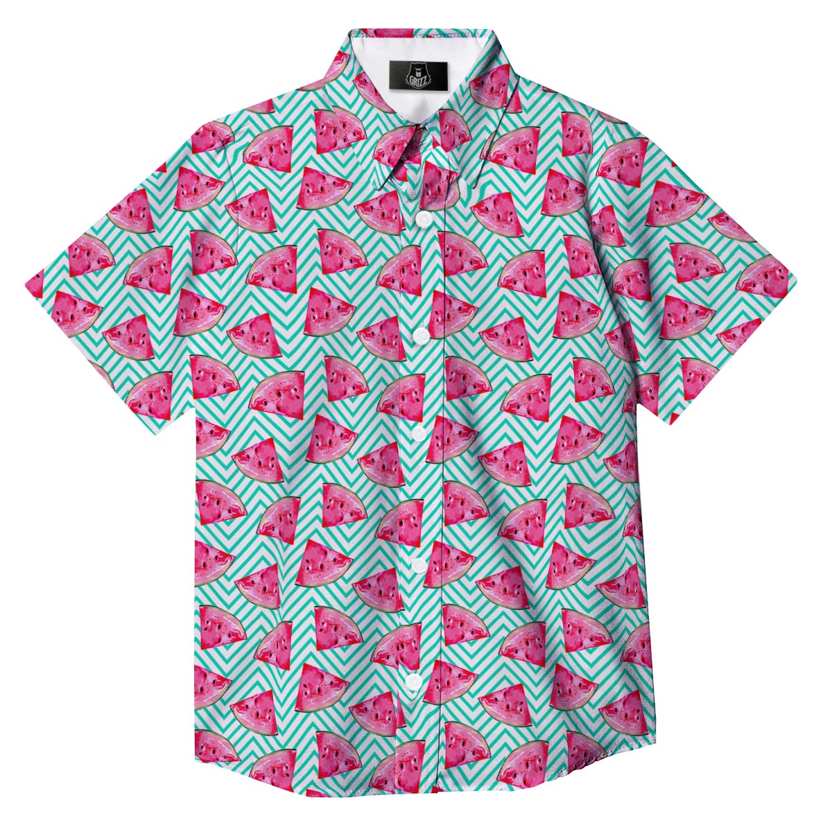 Watermelon Teal Chevron Print Pattern Button Up Shirt-grizzshop