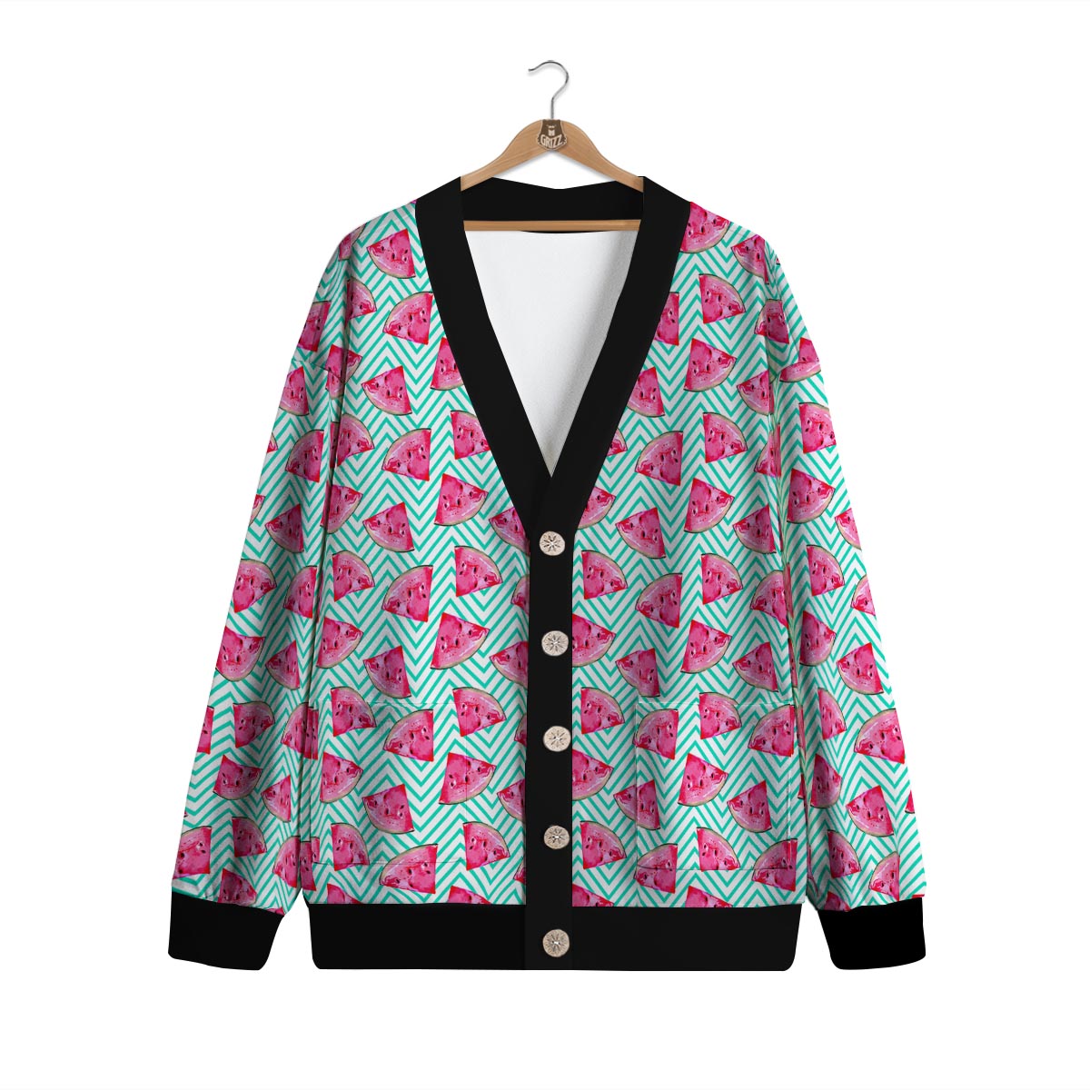 Watermelon Teal Chevron Print Pattern Cardigan-grizzshop