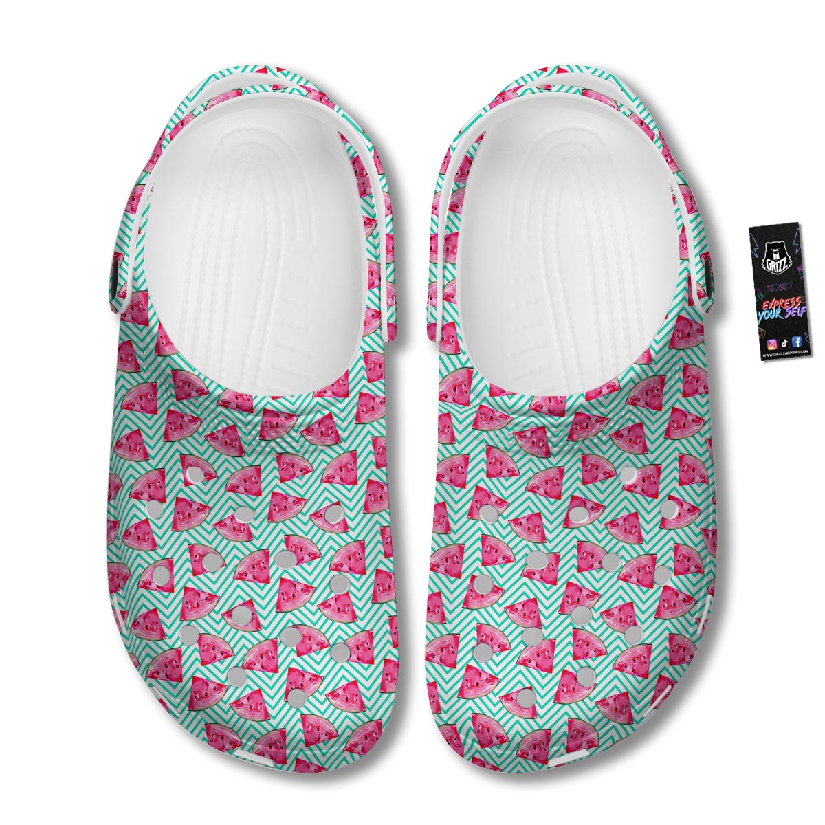 Watermelon Teal Chevron Print Pattern Clog-grizzshop