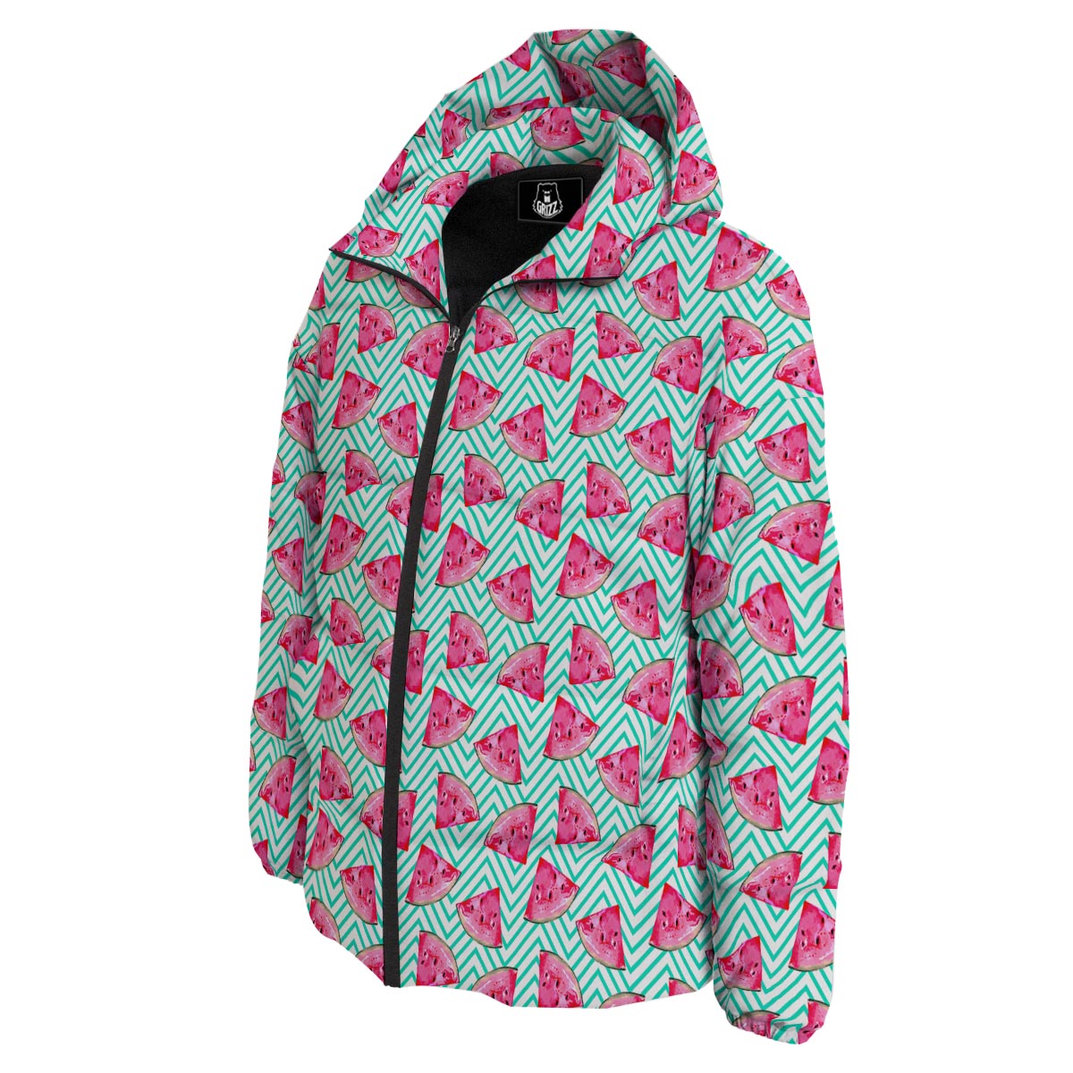 Watermelon Teal Chevron Print Pattern Down Jacket-grizzshop