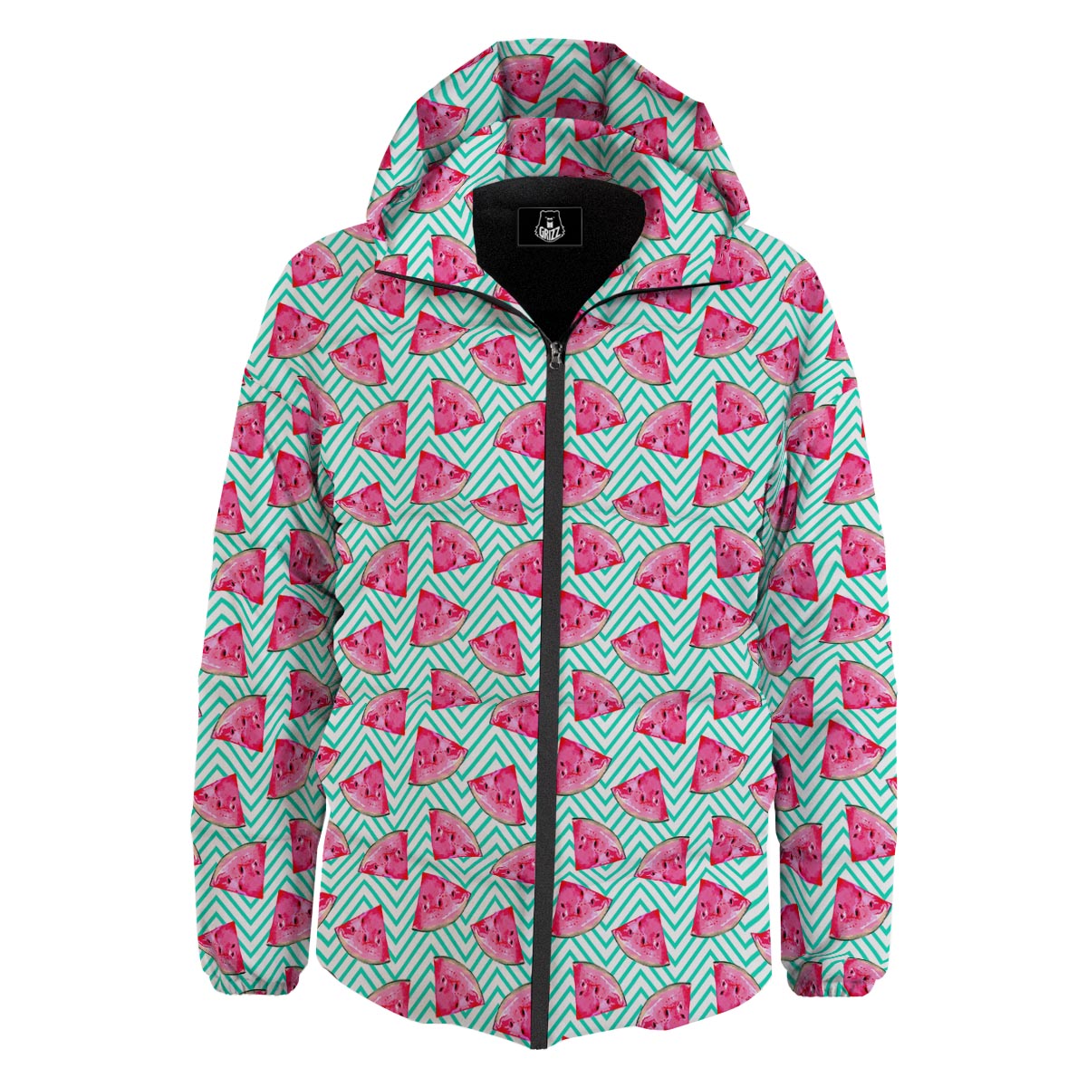 Watermelon Teal Chevron Print Pattern Down Jacket-grizzshop