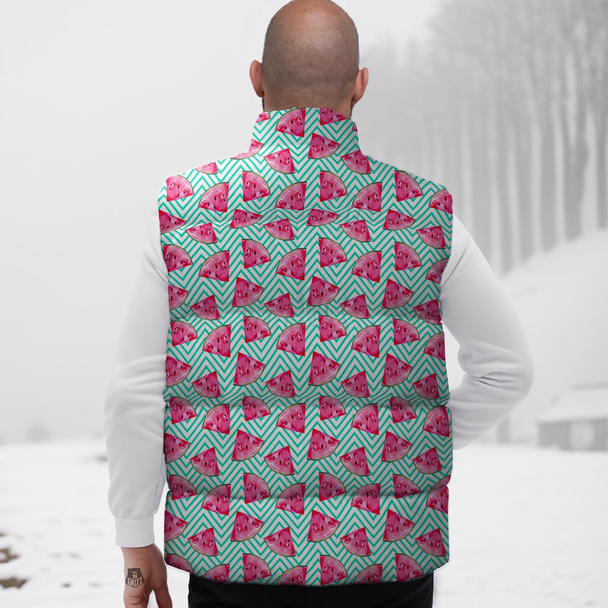Watermelon Teal Chevron Print Pattern Down Vest-grizzshop