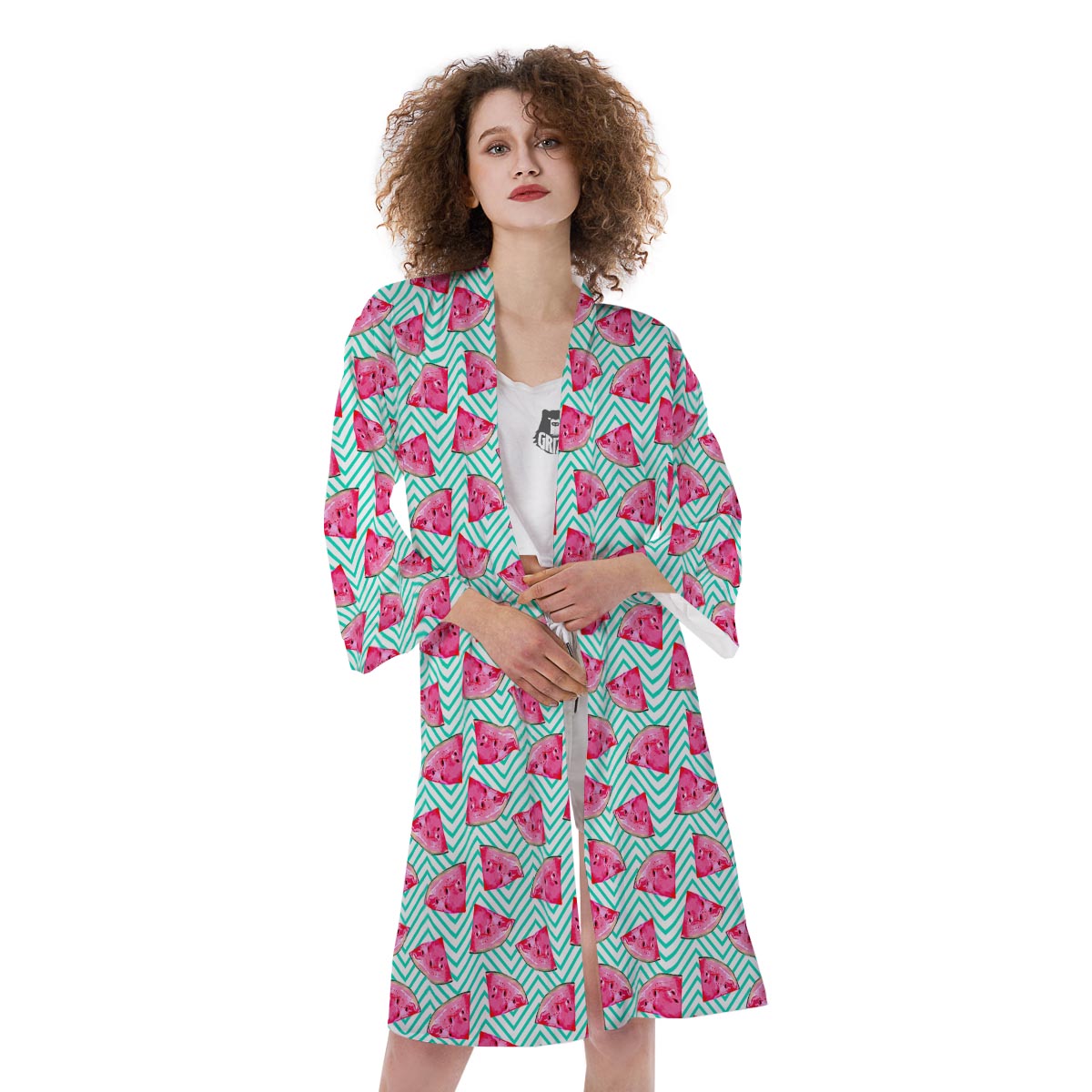 Watermelon Teal Chevron Print Pattern Kimono-grizzshop