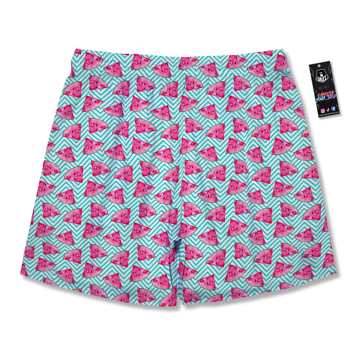 Watermelon Teal Chevron Print Pattern Men's Running Shorts-grizzshop