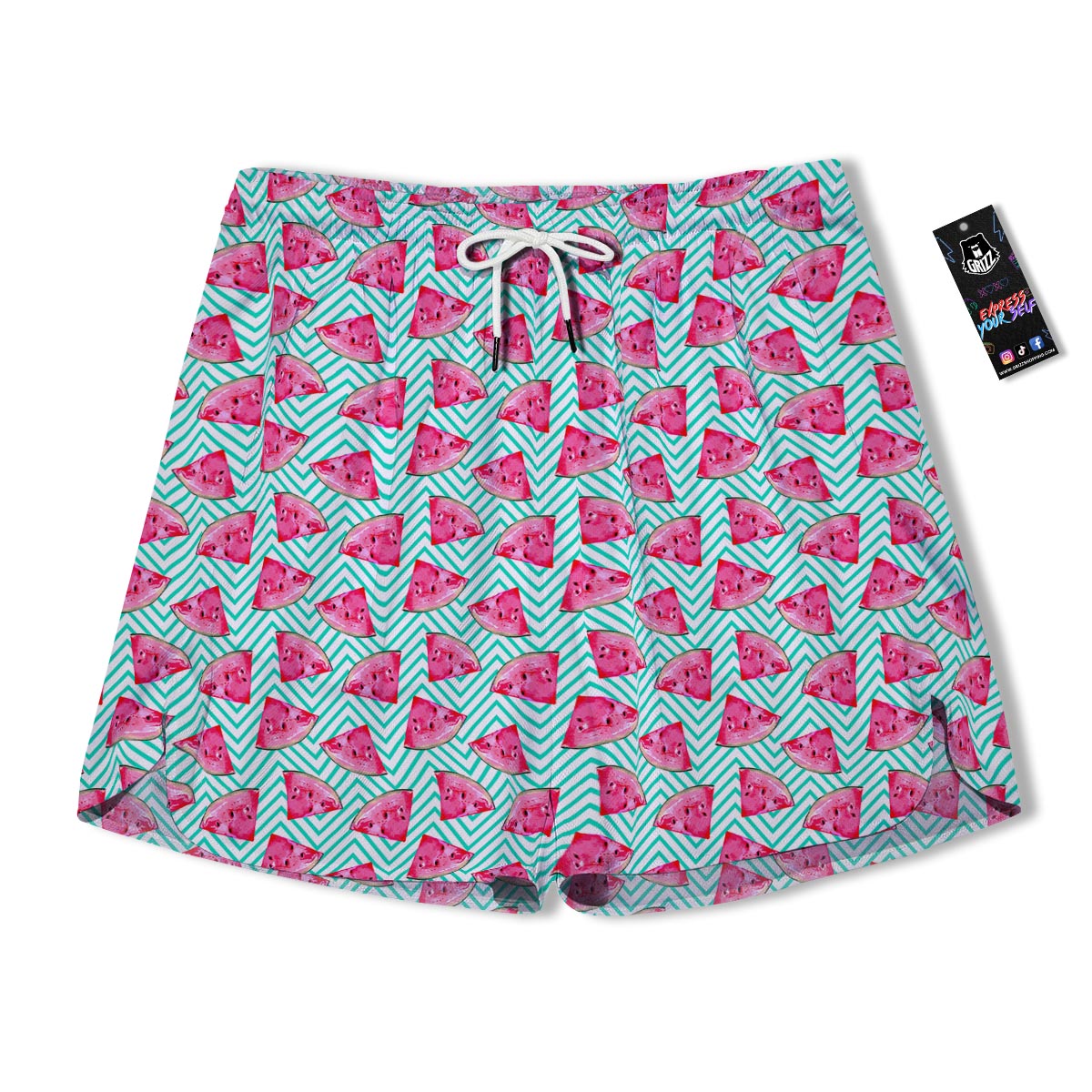 Watermelon Teal Chevron Print Pattern Men's Running Shorts-grizzshop