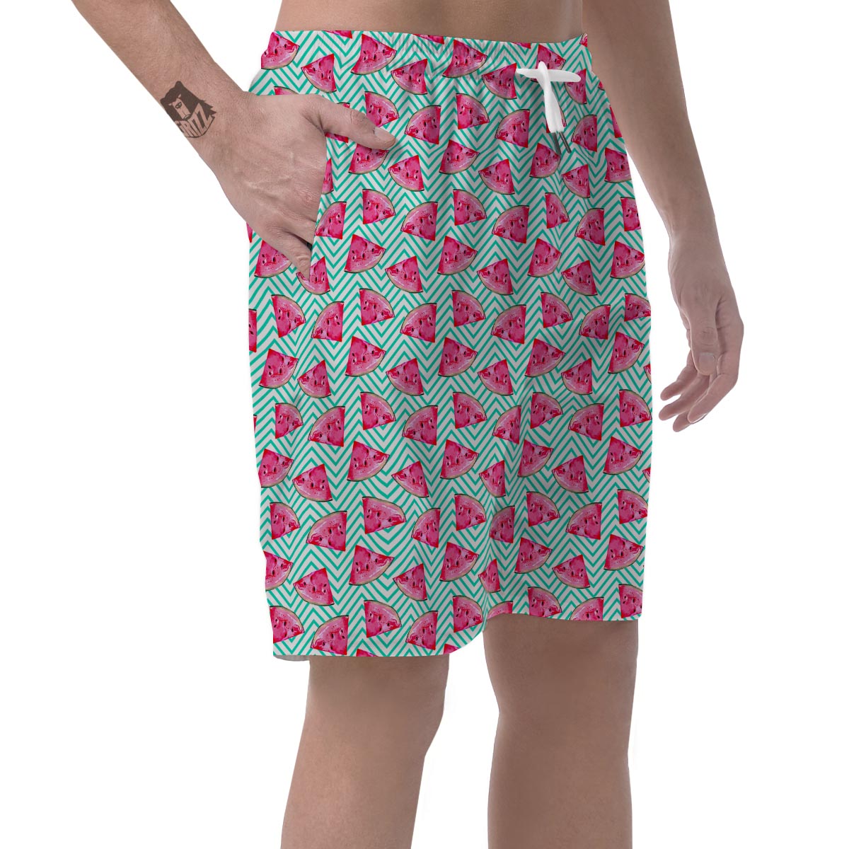 Watermelon Teal Chevron Print Pattern Men's Shorts-grizzshop