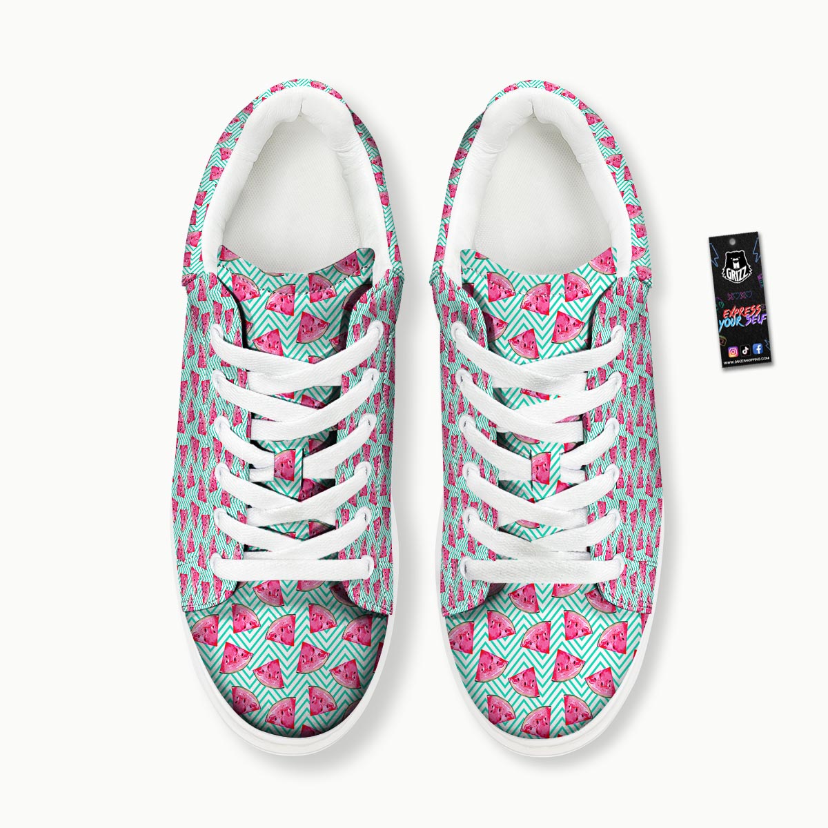 Watermelon Teal Chevron Print Pattern Platform Shoes-grizzshop