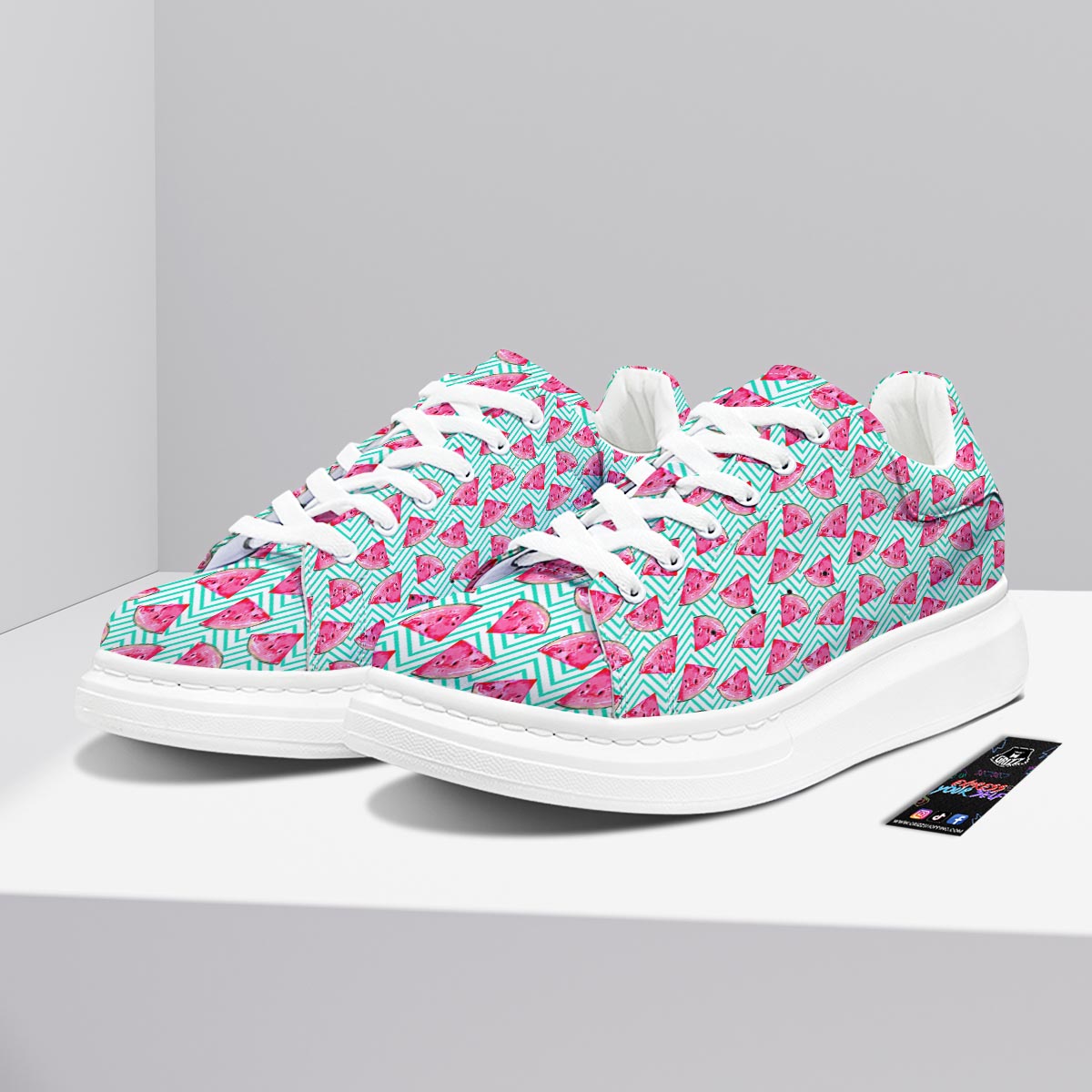 Watermelon Teal Chevron Print Pattern Platform Shoes-grizzshop