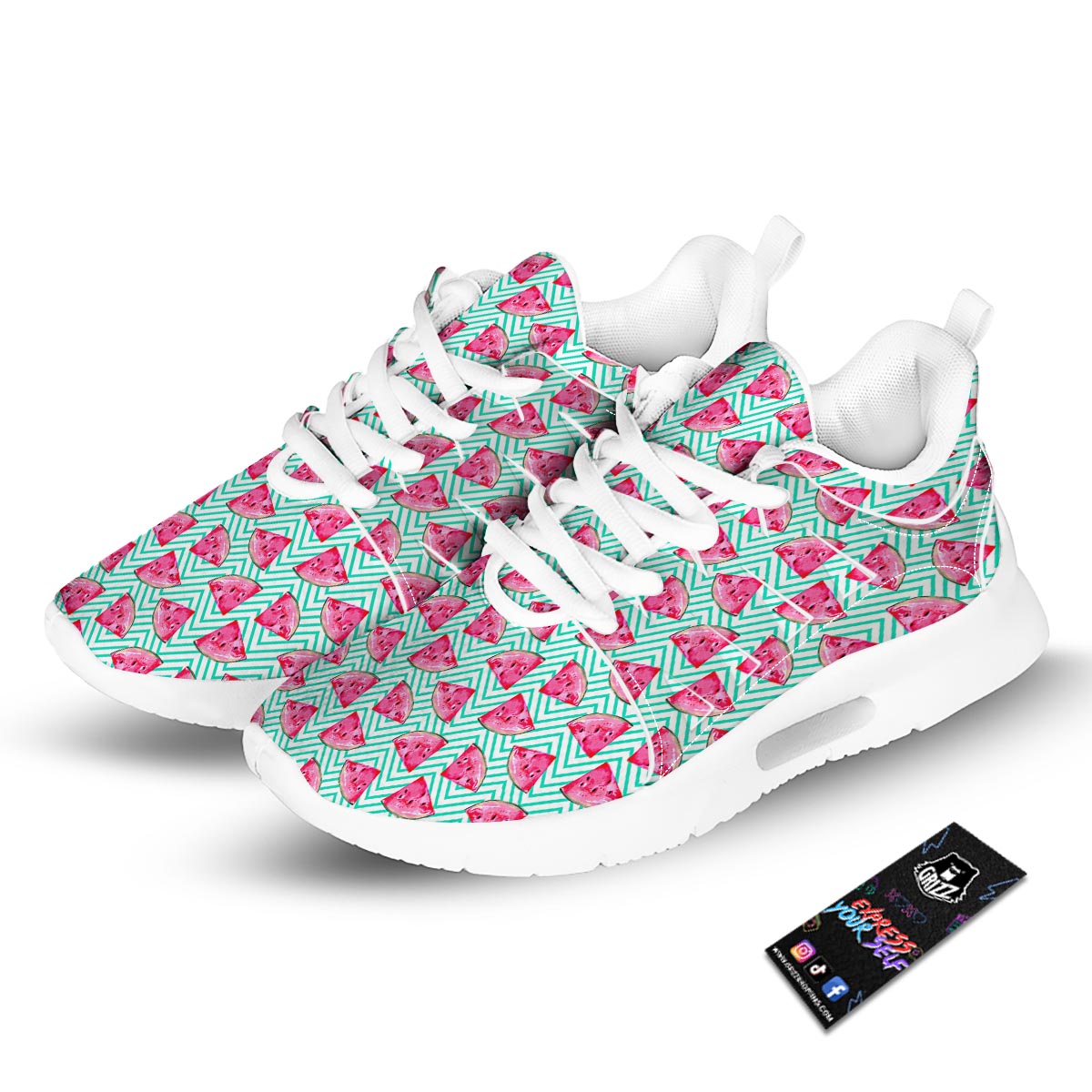 Watermelon Teal Chevron Print Pattern Tennis Shoes-grizzshop