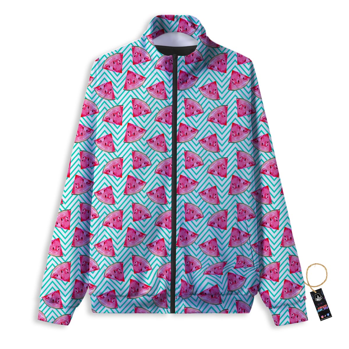 Watermelon Teal Chevron Print Pattern Track Jacket-grizzshop