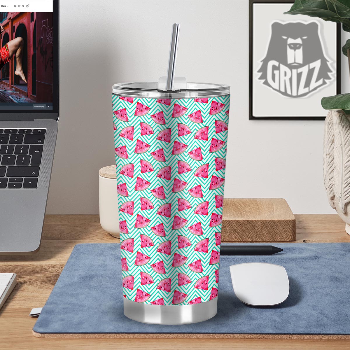 Watermelon Teal Chevron Print Pattern Tumbler-grizzshop