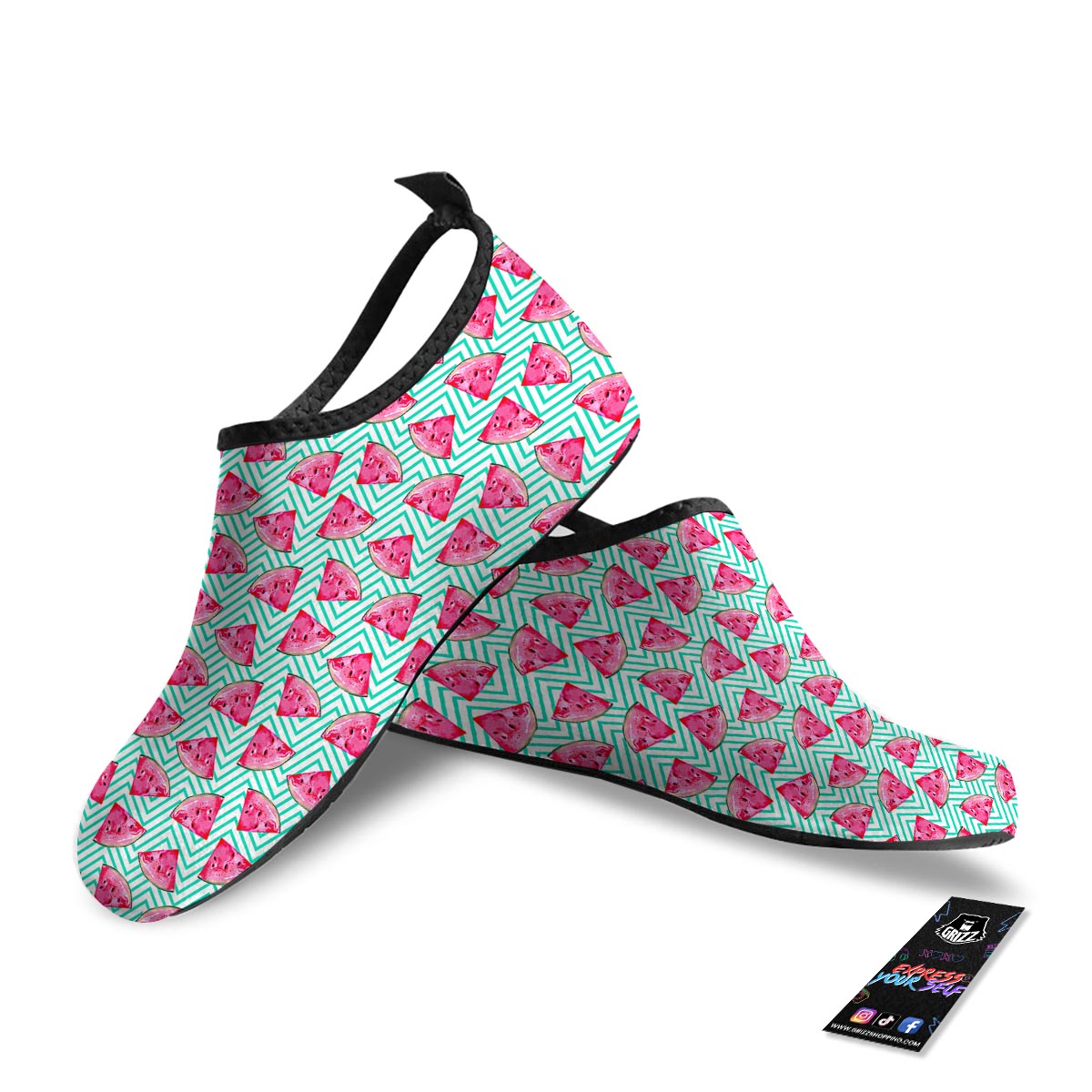 Watermelon Teal Chevron Print Pattern Water Shoes-grizzshop