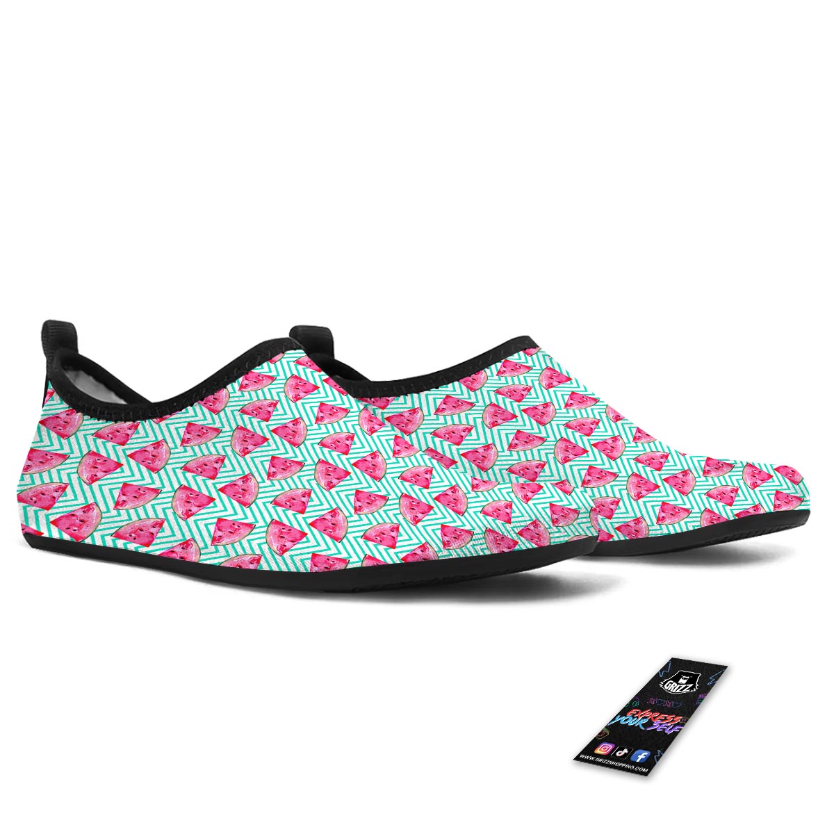 Watermelon Teal Chevron Print Pattern Water Shoes-grizzshop