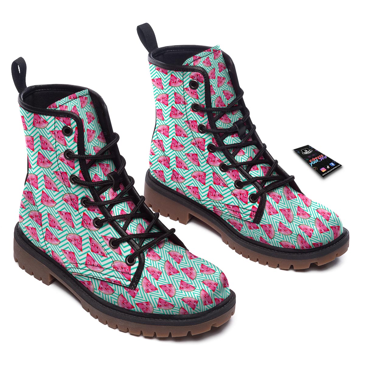 Watermelon Teal Chevron Print Pattern Work Boots-grizzshop