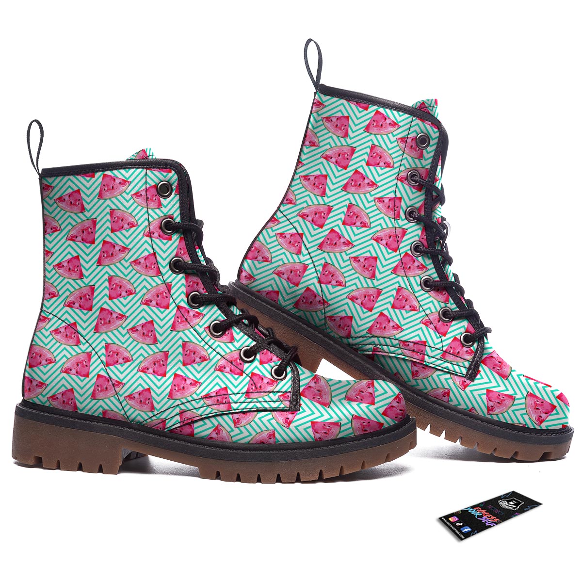 Watermelon Teal Chevron Print Pattern Work Boots-grizzshop