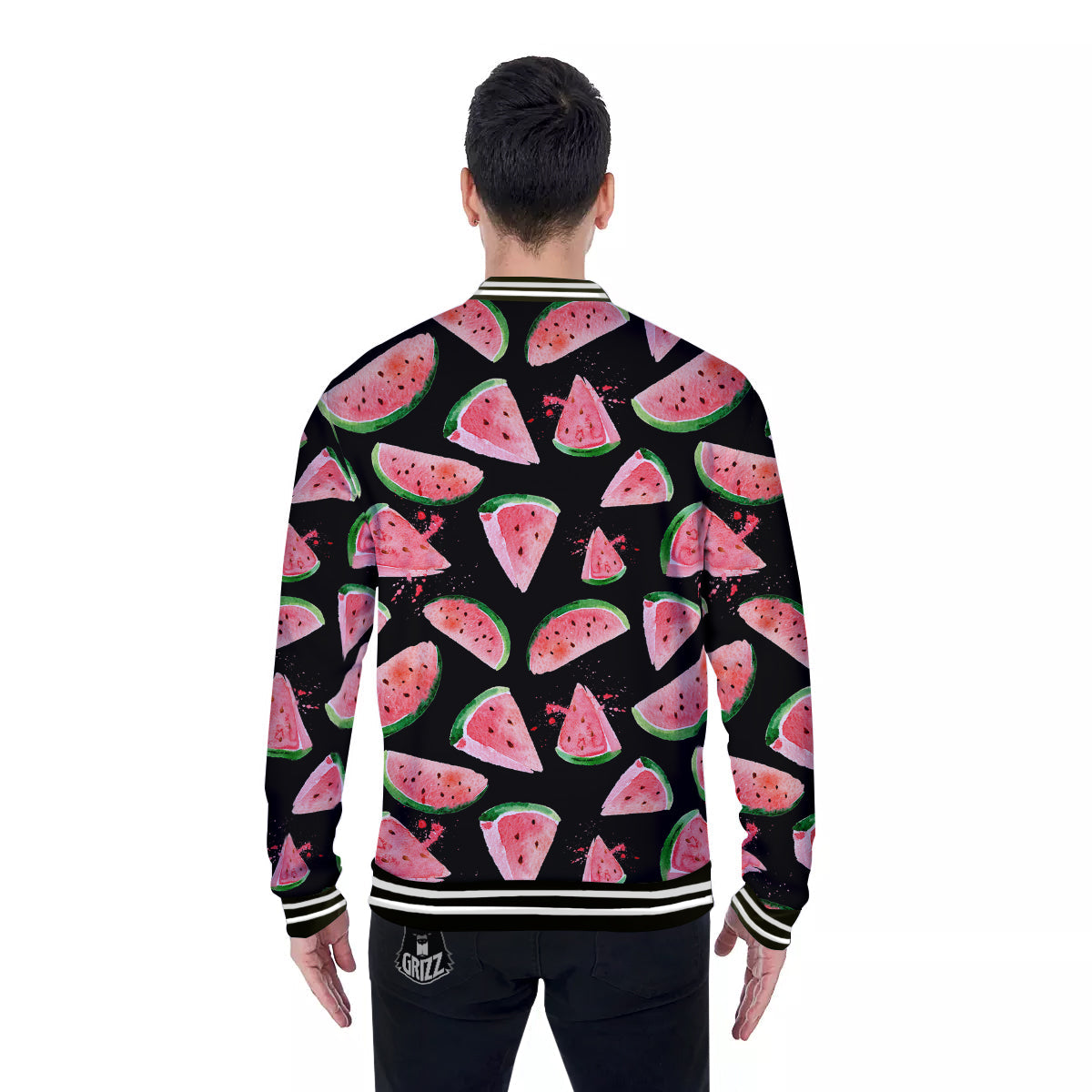 Watermelon Watercolor Print Pattern Baseball Jacket-grizzshop