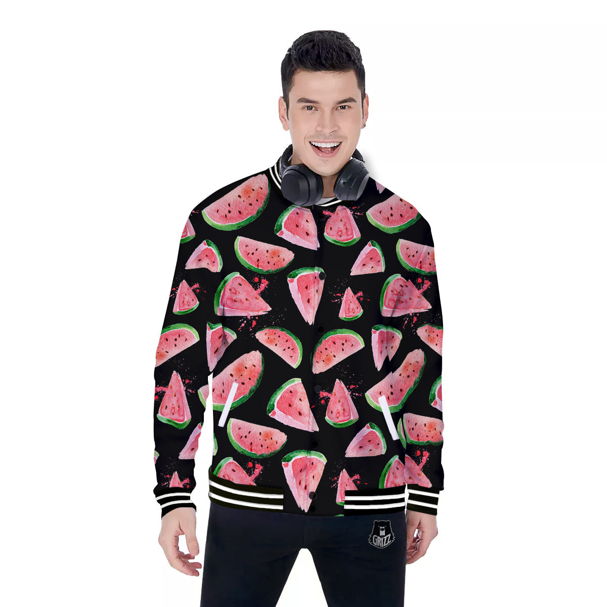Watermelon Watercolor Print Pattern Baseball Jacket-grizzshop