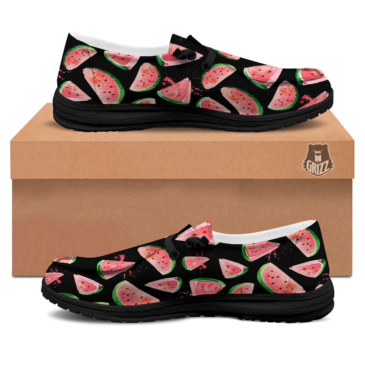 Watermelon Watercolor Print Pattern Black Loafers-grizzshop