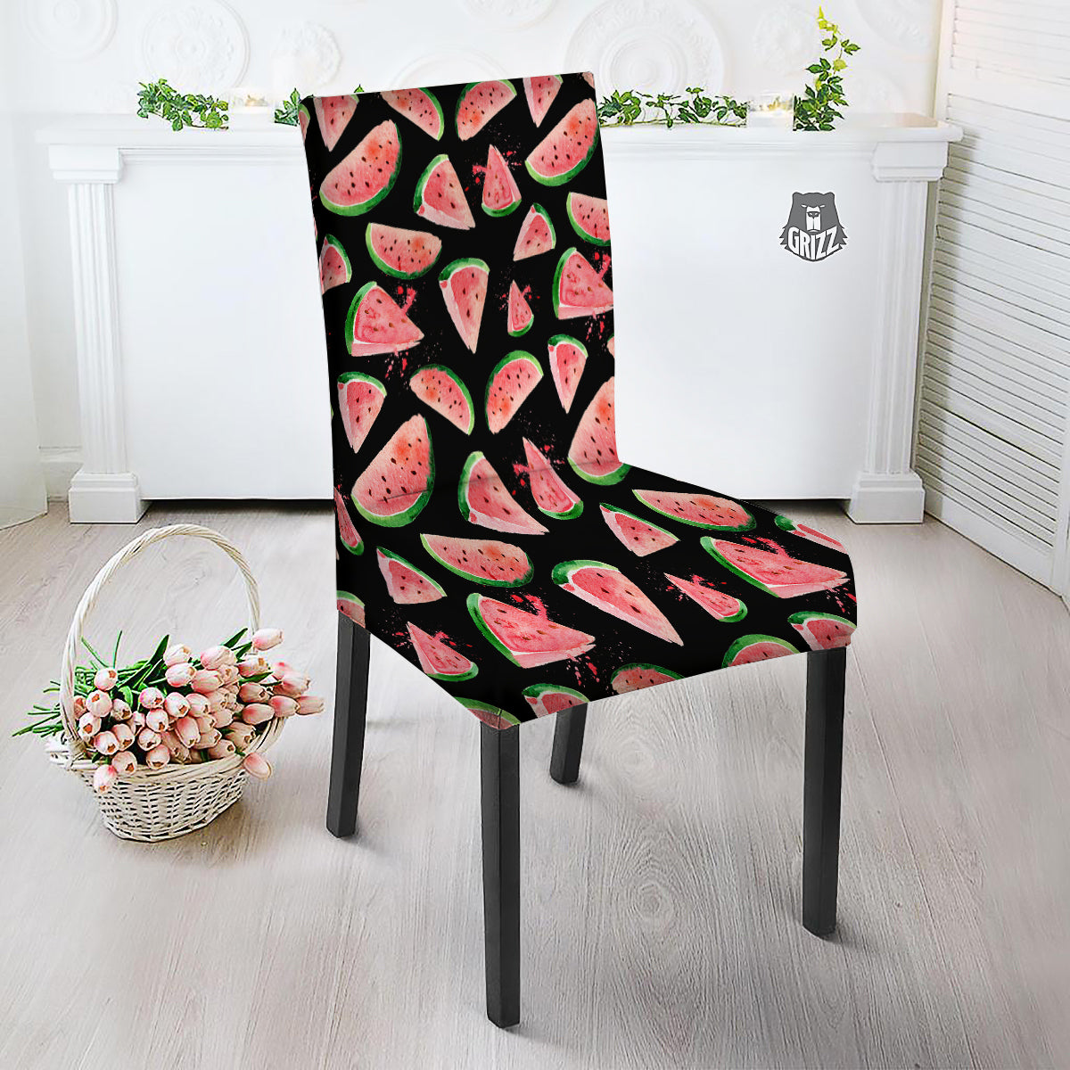 Watermelon Watercolor Print Pattern Dining Chair Slipcover-grizzshop