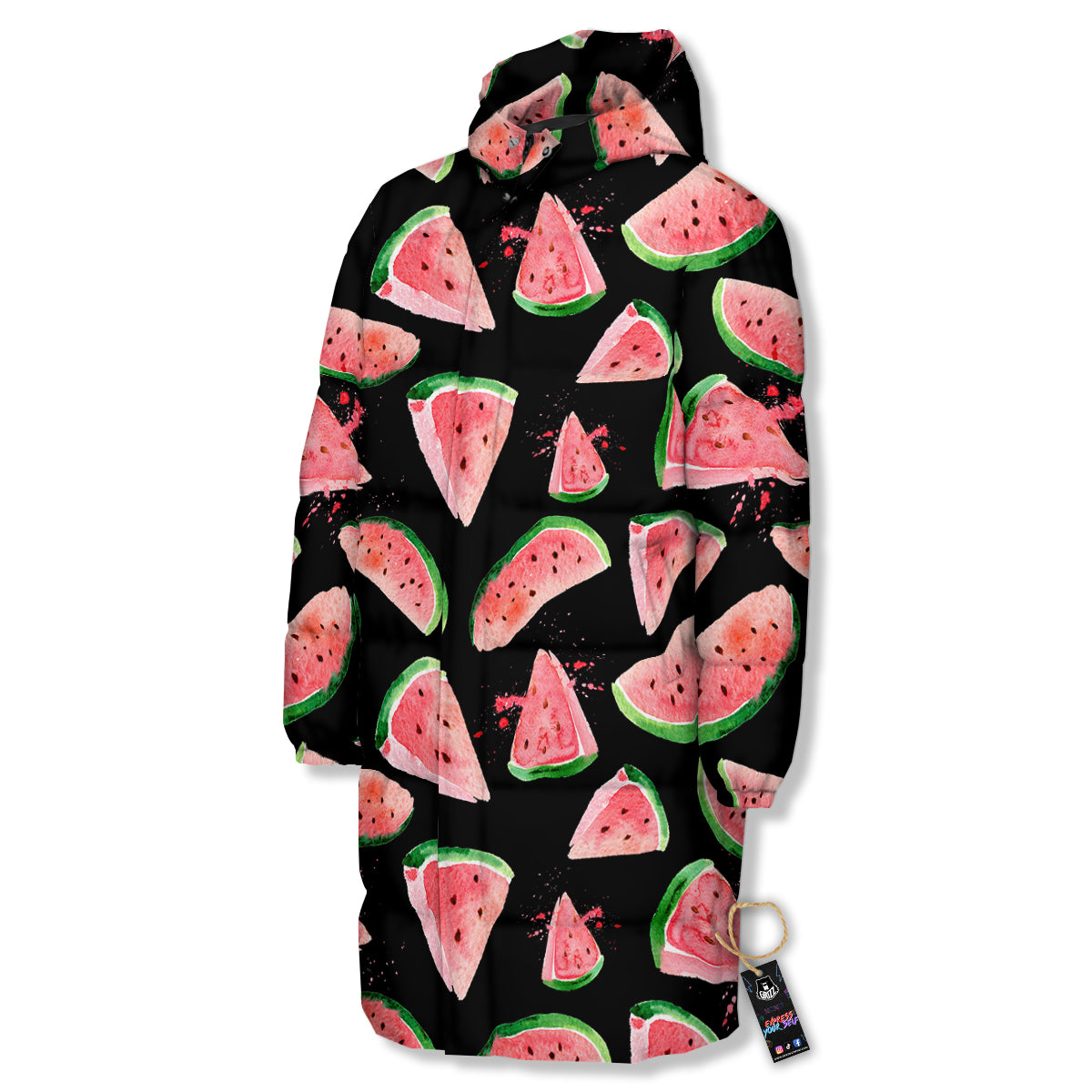 Watermelon Watercolor Print Pattern Long Down Jacket-grizzshop