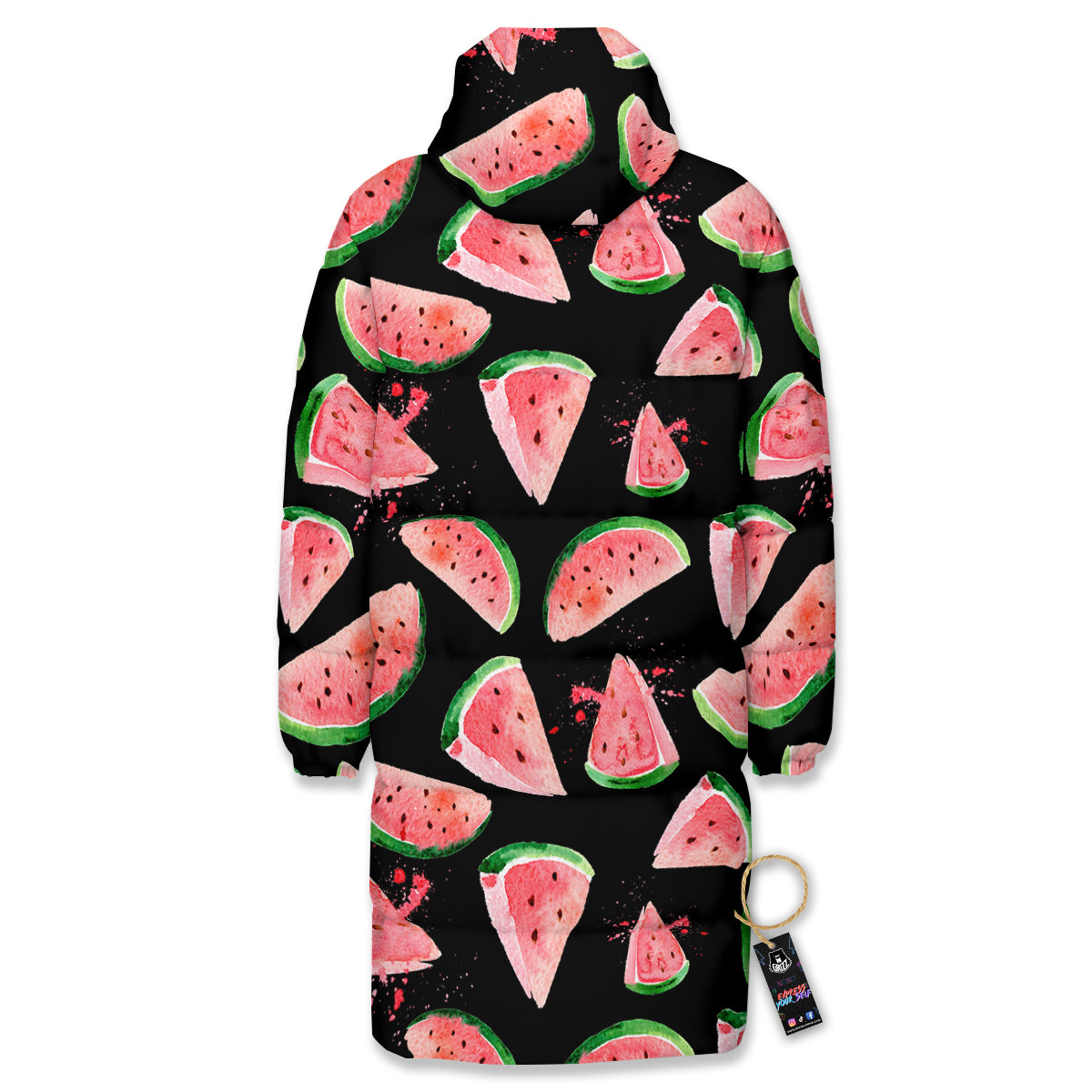 Watermelon Watercolor Print Pattern Long Down Jacket-grizzshop