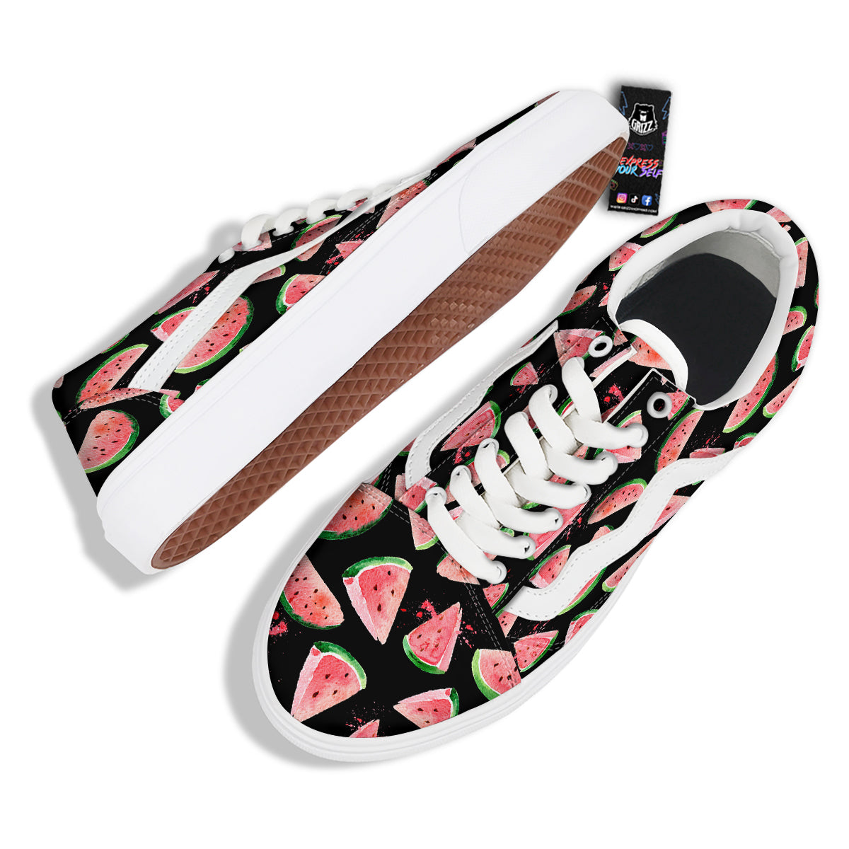 Watermelon Watercolor Print Pattern Skate Shoes-grizzshop