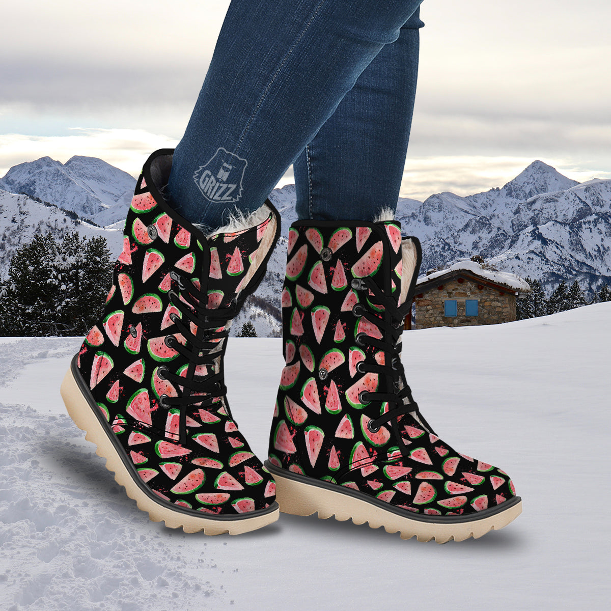 Watermelon Watercolor Print Pattern Snow Boots-grizzshop