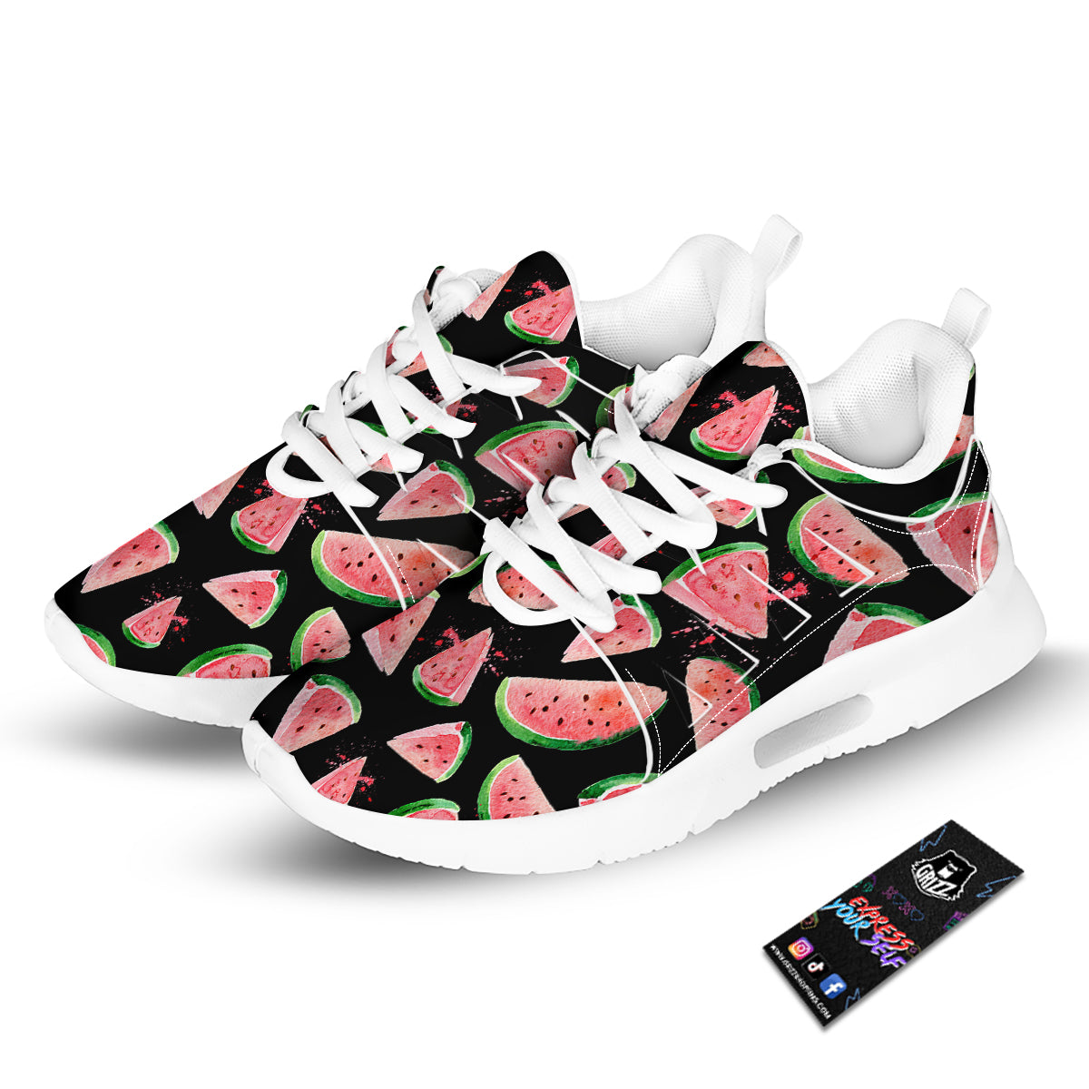 Watermelon Watercolor Print Pattern Tennis Shoes-grizzshop