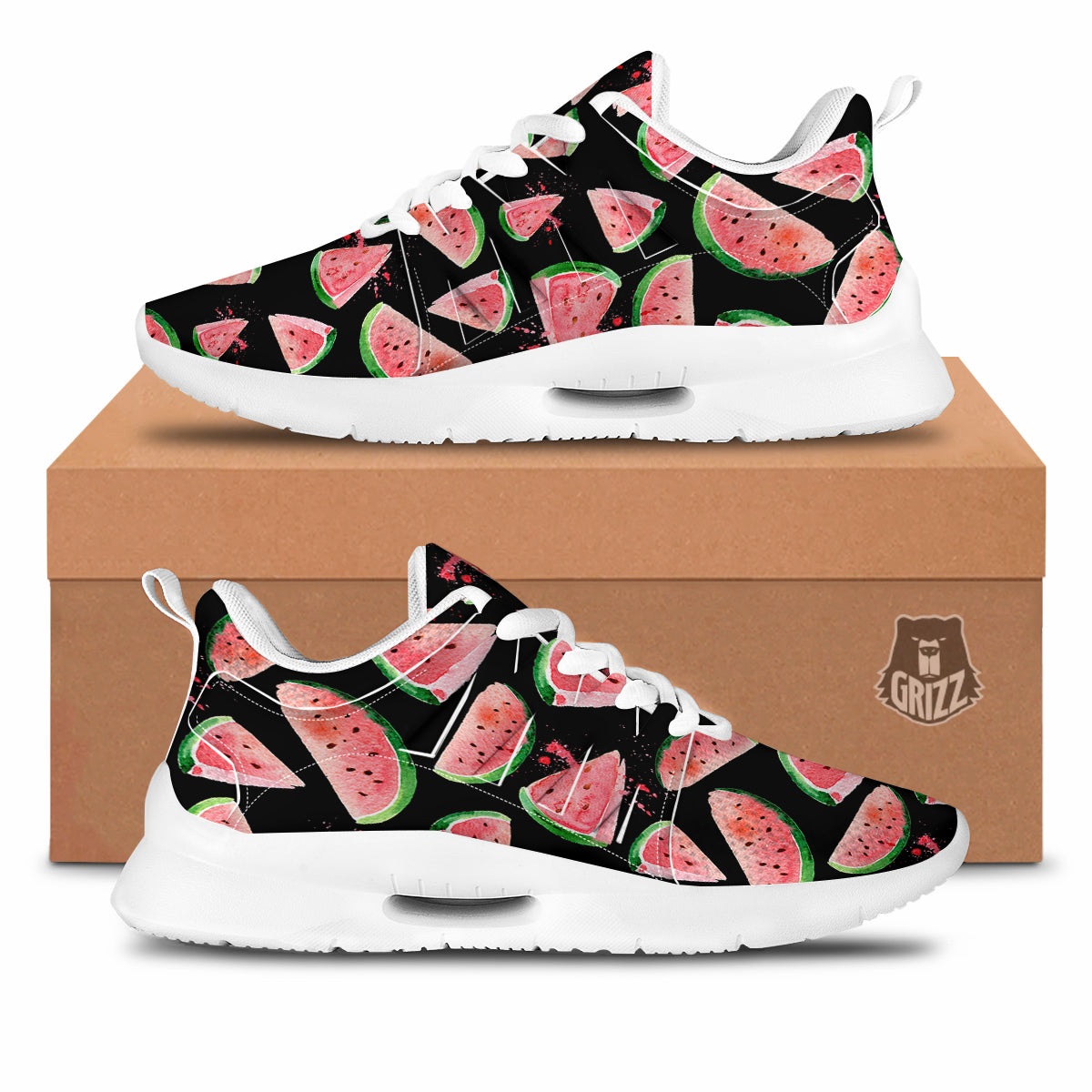 Watermelon Watercolor Print Pattern Tennis Shoes-grizzshop