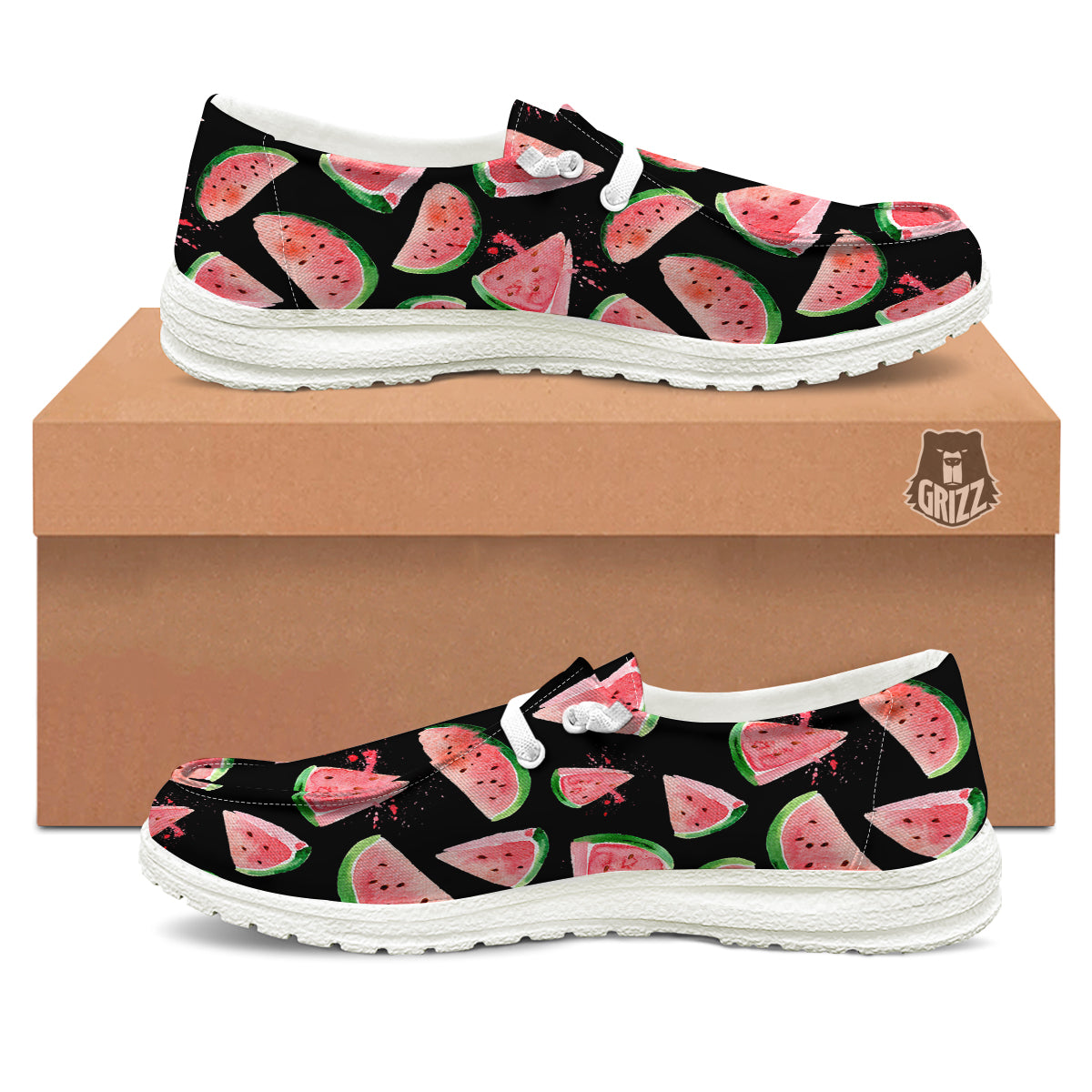 Watermelon Watercolor Print Pattern White Loafers-grizzshop