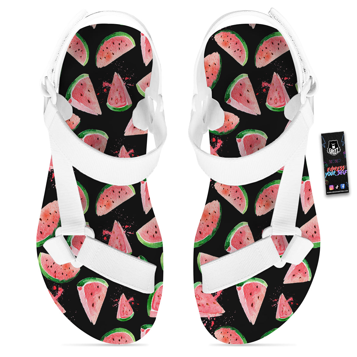 Watermelon Watercolor Print Pattern White Open Toe Sandals-grizzshop