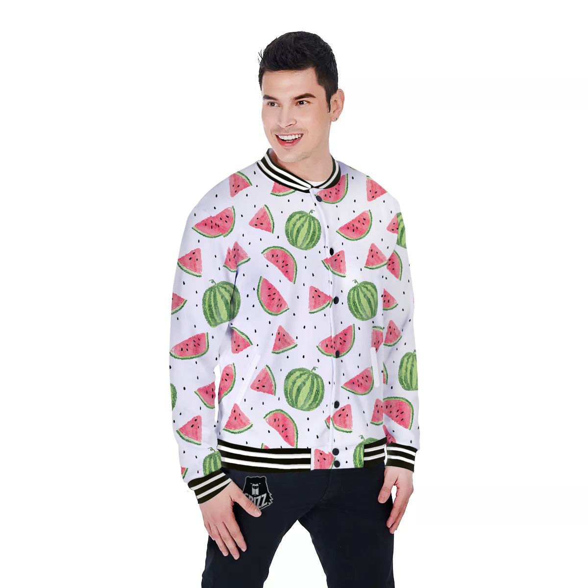 Watermelon White Summer Print Pattern Baseball Jacket-grizzshop