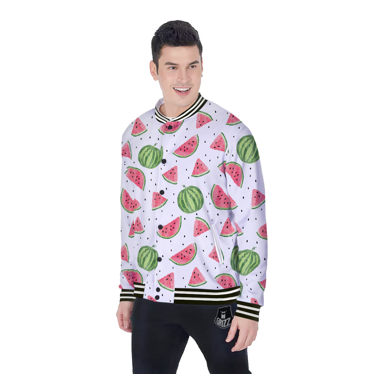 Watermelon White Summer Print Pattern Baseball Jacket-grizzshop