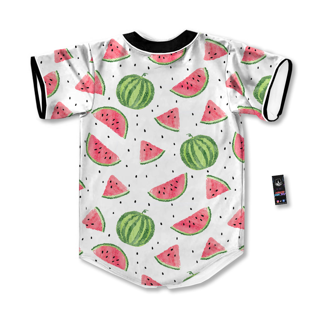 Watermelon White Summer Print Pattern Baseball Jersey-grizzshop